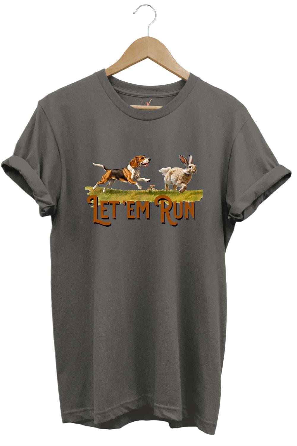 Tavşan Avı Ve Avcı Köpeği Baskılı %100 Pamuk Regular Fit Bisiklet Yaka T-Shirt - Antrasit