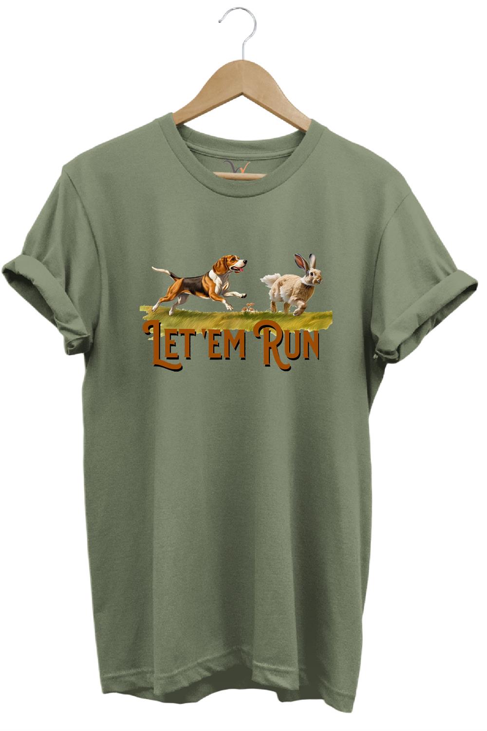 Tavşan Avı Ve Avcı Köpeği Baskılı %100 Pamuk Regular Fit Bisiklet Yaka T-Shirt - Haki