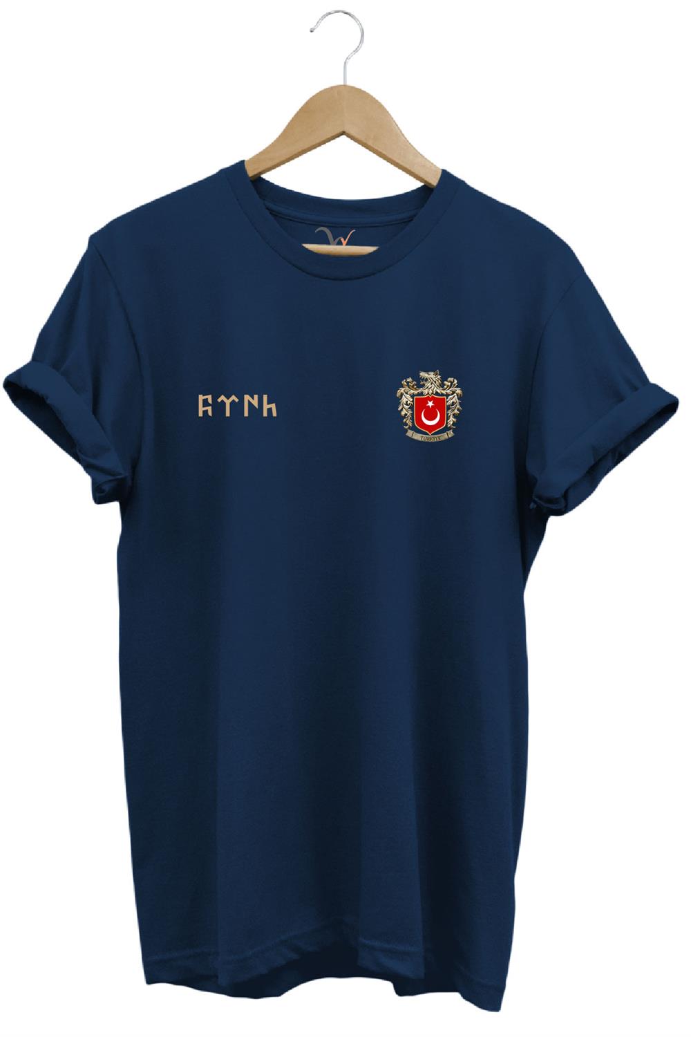 Türk Bozkurt Baskılı Bozkurt Sembolü Türkiye Ve Türk Bayrağı Kurt Regular Fit %100 Pamuk T-Shirt - Lacivert
