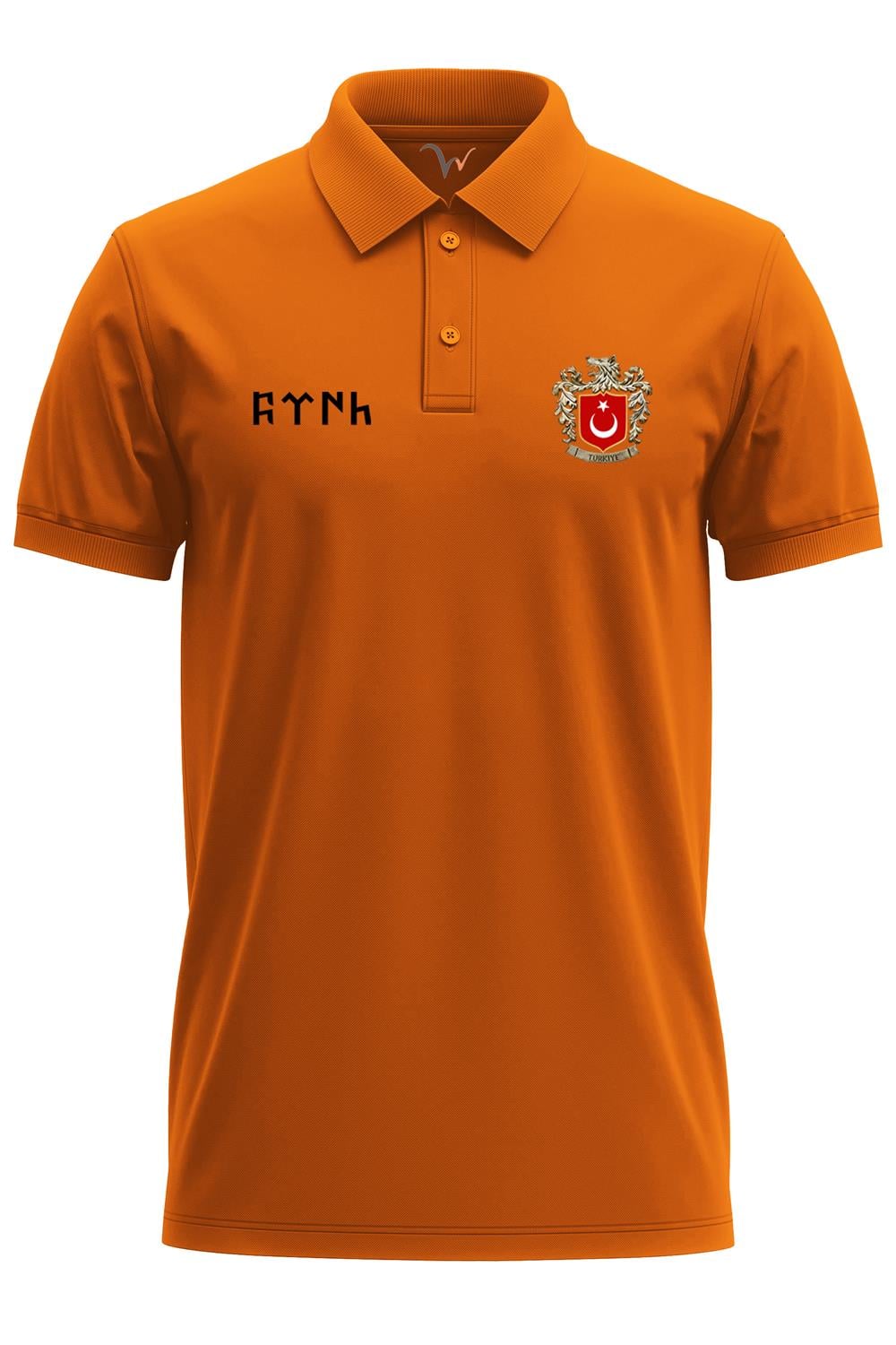 Türk Ve Türkiye Bozkurt Baskılı Göktürkçe Türk Yazılı Börü Regular Fit%100 Pamuk Polo Yaka T-Shirt - Turuncu