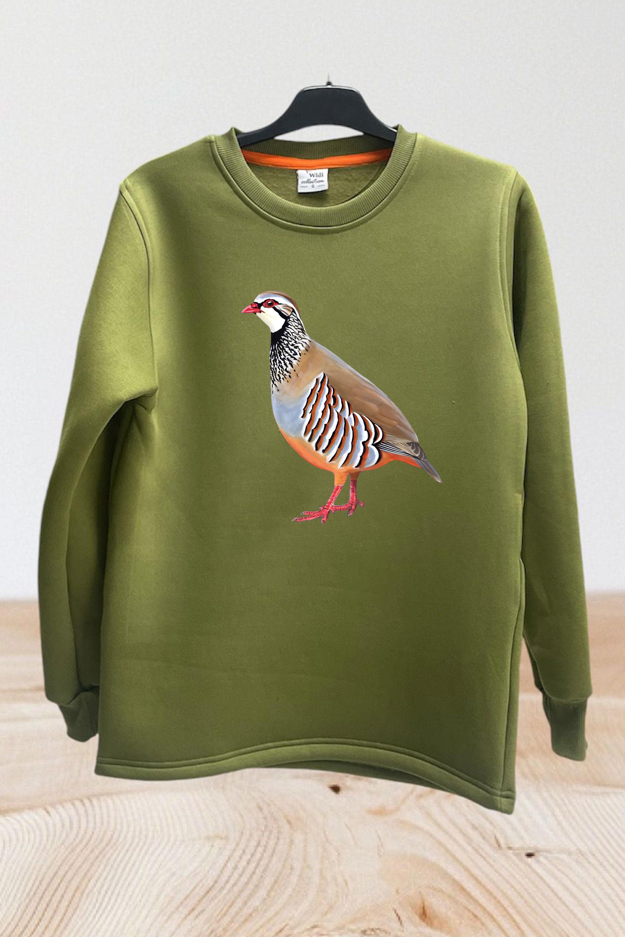 Unisex Avcılık Hunting Vahşi Yaşam Keklik Baskılı Pamuklu Regular Fit Bisiklet Yaka Sweatshirt Haki
