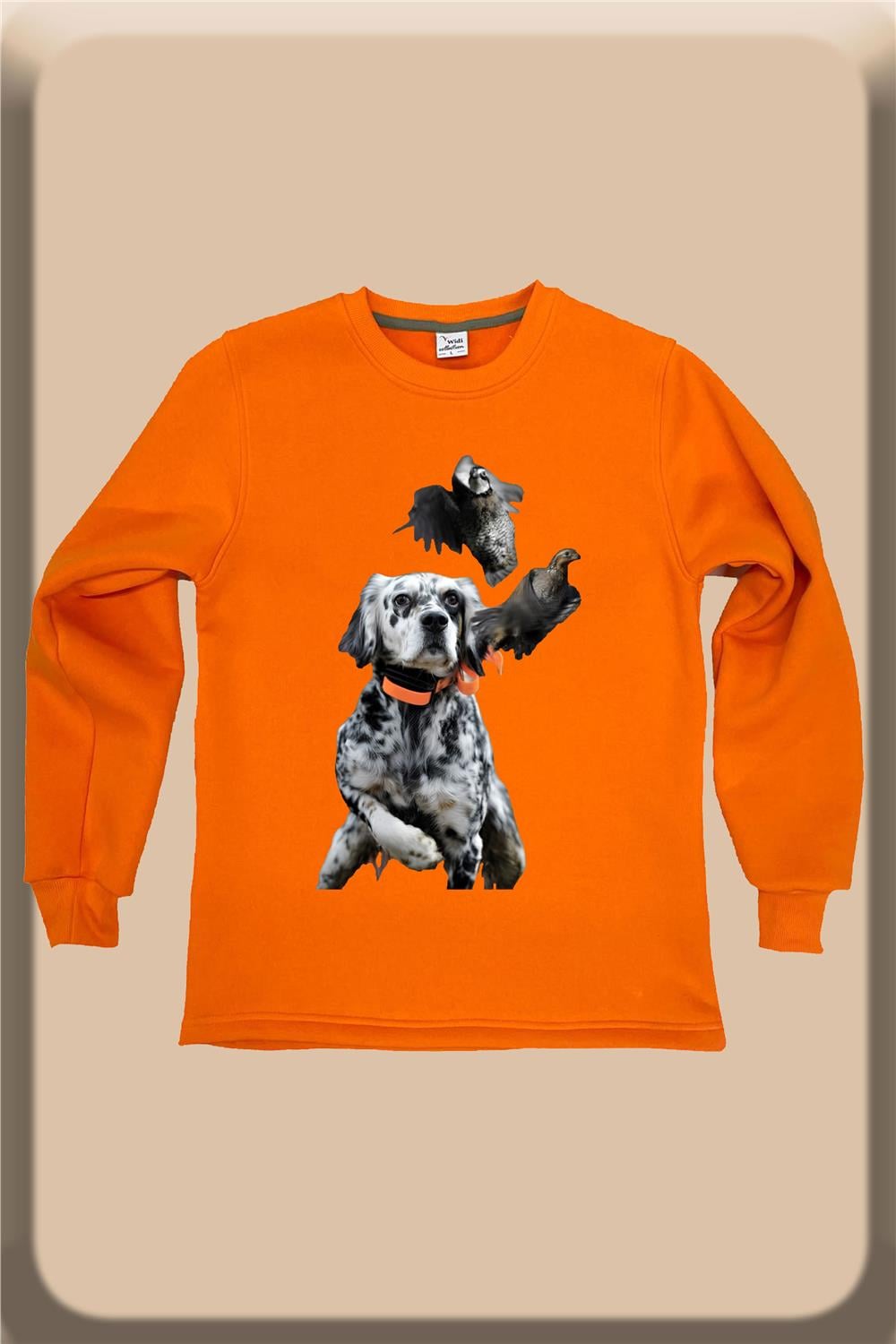 Unısex Avcılık Hunting Vahşi Yaşam Setter Çulluk Keklik Baskılı Regular Fit Bisiklet Yaka Sweatshirt - Turuncu