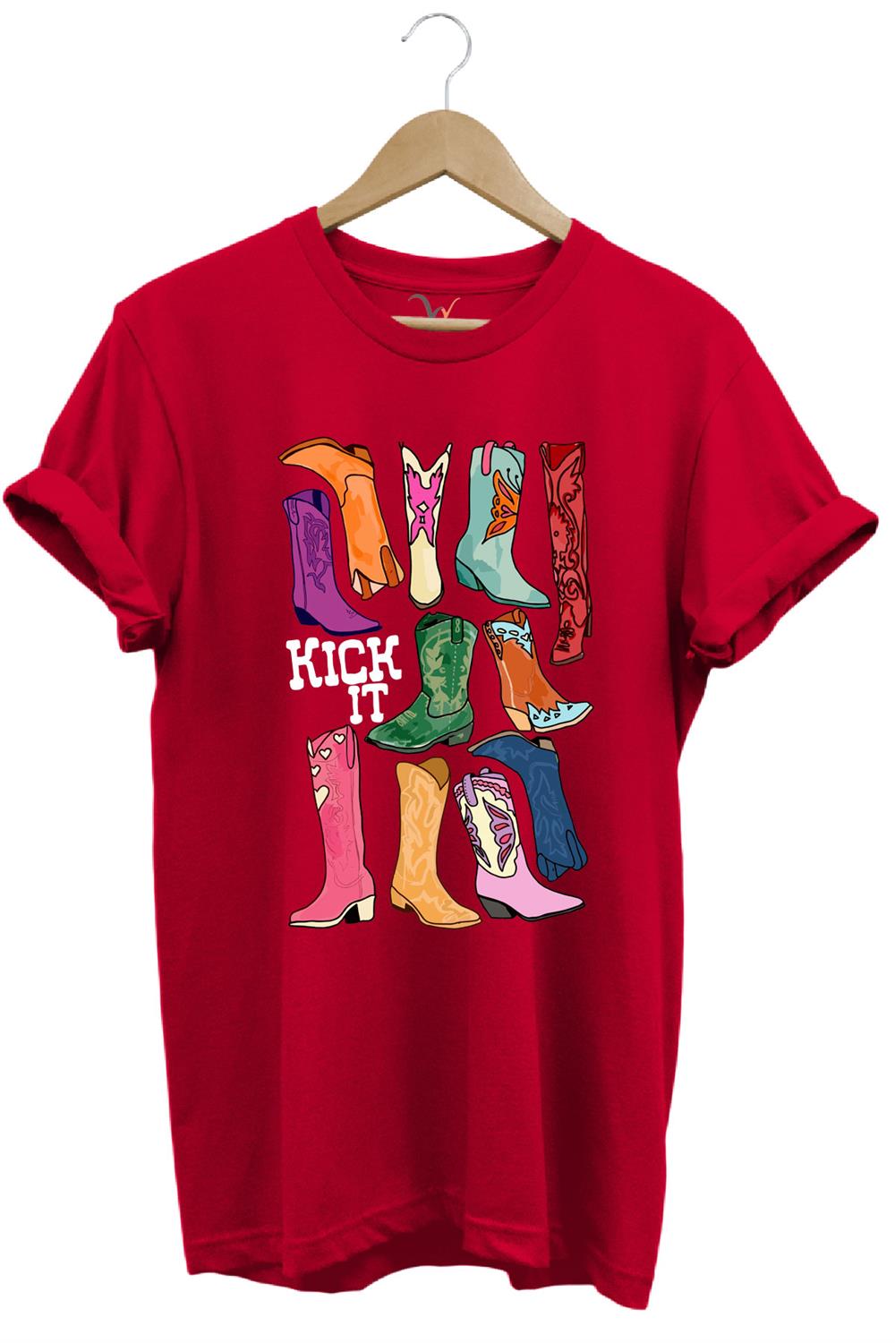 Unisex Cowgirl Kovboy Çizme Baskılı %100 Pamuk Regular Fit Bisiklet Yaka T-Shirt - Kırmızı