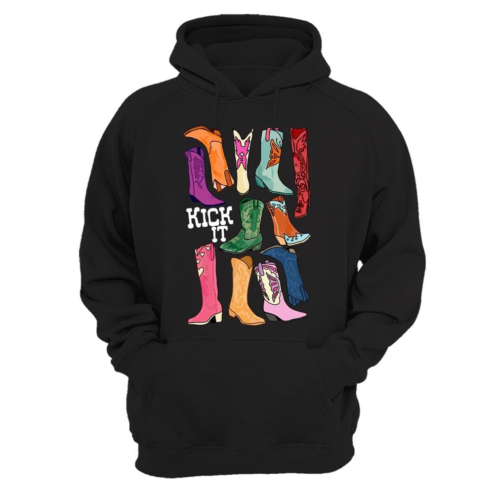 Unisex Cowgirl Kovboy Çizme Baskılı Regular Fit %100 Pamuk Sweatshirt - Siyah