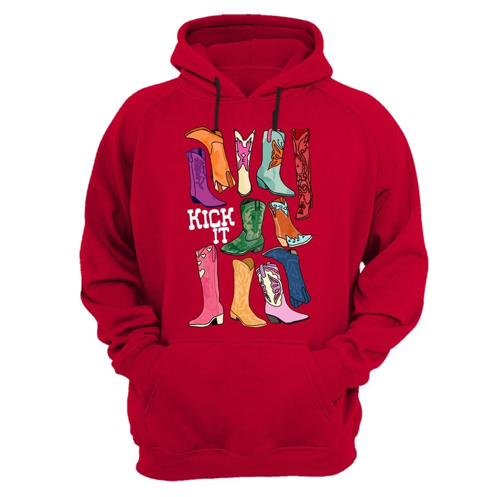 Unisex Cowgirl Kovboy Çizme Baskılı Regular Fit %100 Pamuk Sweatshirt - Kırmızı