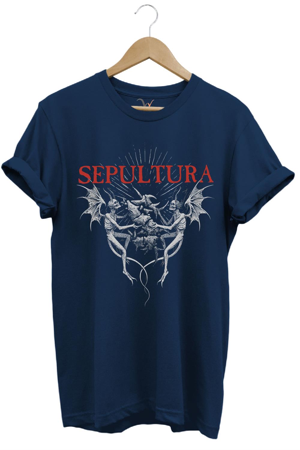 Unısex Sepultura Cavalera Metal Rock Music Brazil Müzik Baskılı %100 Pamuk Regular Fit T-Shirt - Lacivert