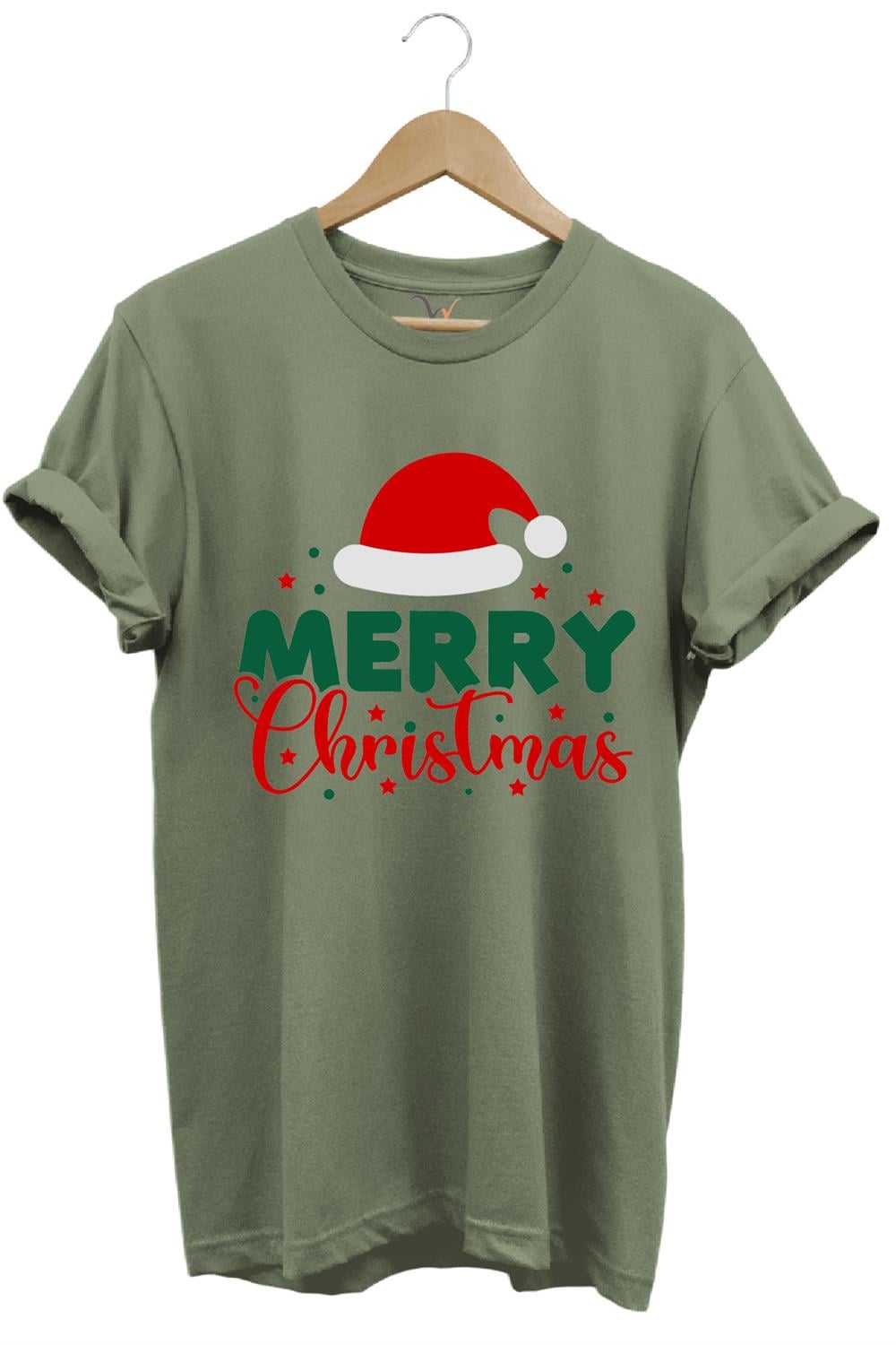 Unisex Yılbaşı Yeni Yıl Merry Christmas Noel Baba Baskılı %100 Pamuk Regular Fit T-Shirt - Haki