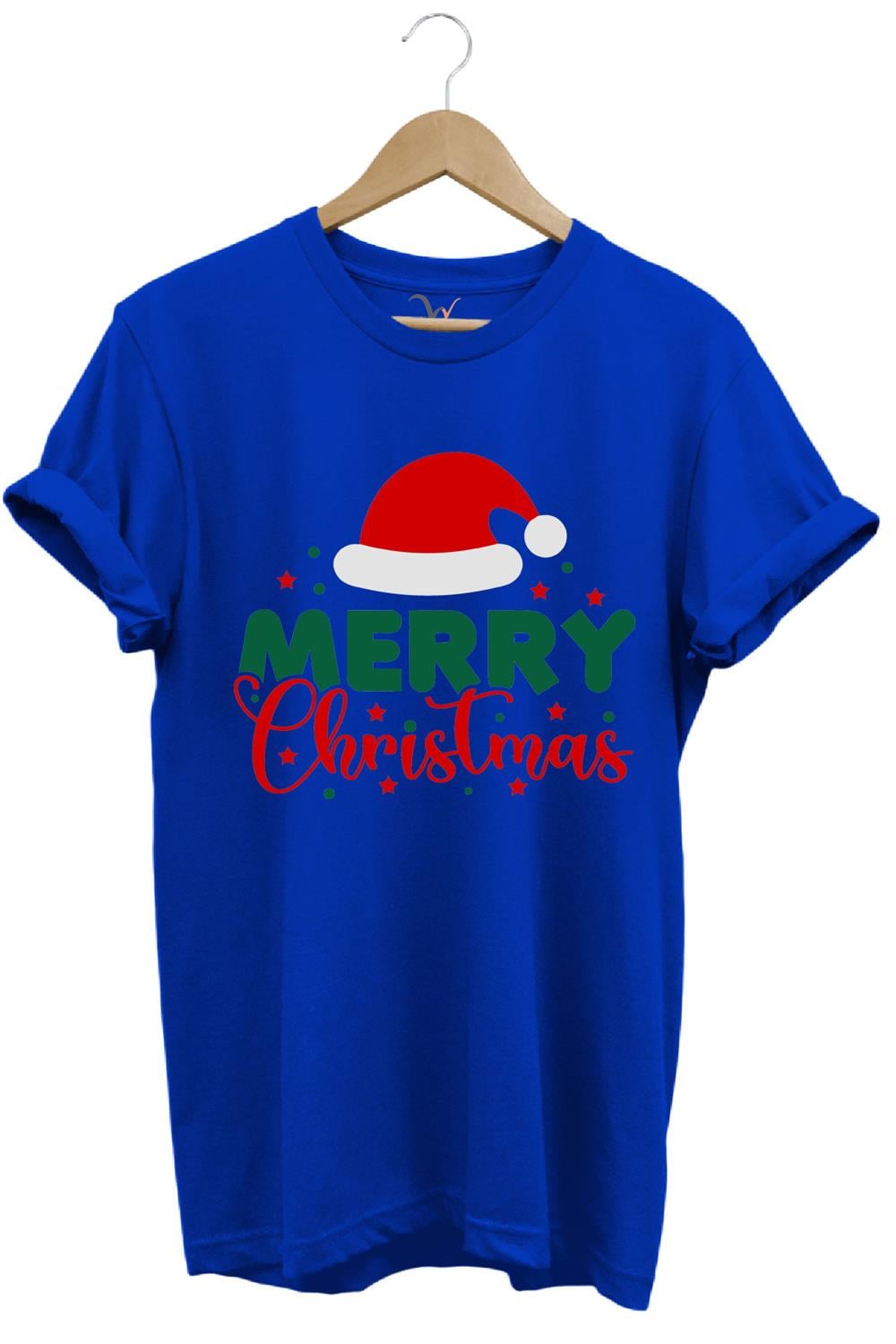 Unisex Yılbaşı Yeni Yıl Merry Christmas Noel Baba Baskılı %100 Pamuk Regular Fit T-Shirt - Mavi