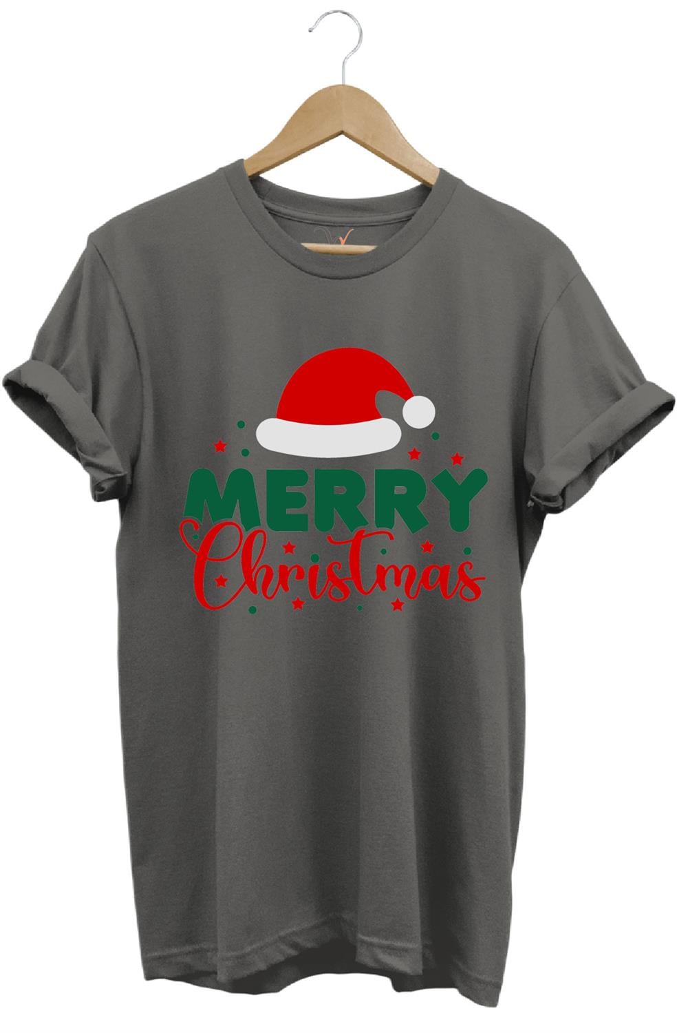 Unisex Yılbaşı Yeni Yıl Merry Christmas Noel Baba Baskılı %100 Pamuk Regular Fit T-Shirt - Antrasit