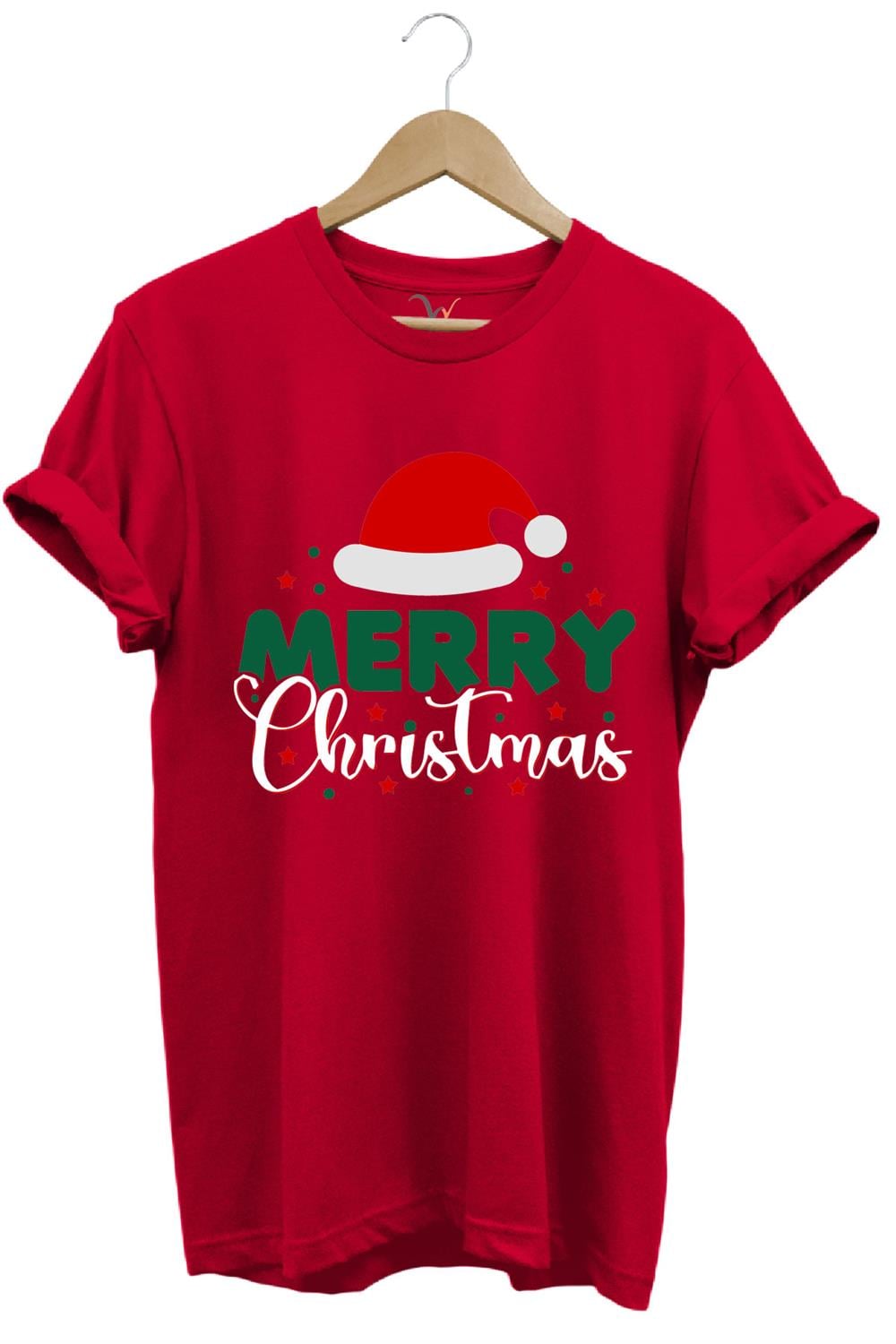 Unisex Yılbaşı Yeni Yıl Merry Christmas Noel Baba Baskılı %100 Pamuk Regular Fit T-Shirt - Kırmızı
