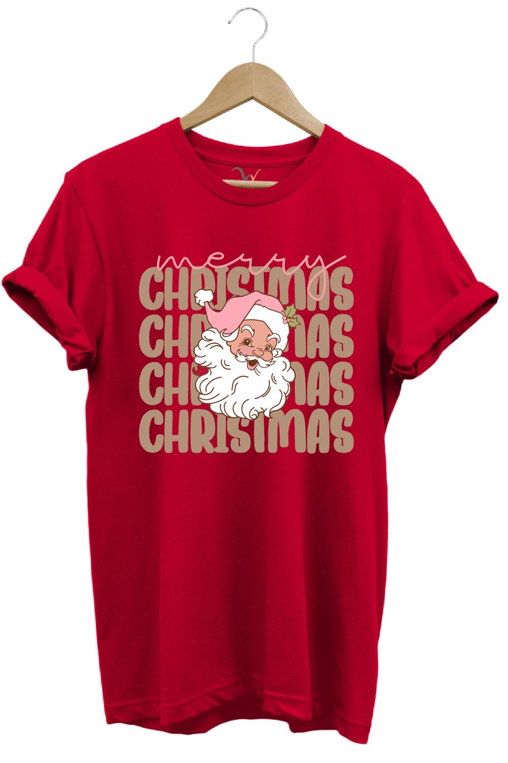 Unisex Yılbaşı Yeni Yıl Noel Baba Merry Christmas Kar Baskılı %100 Pamuk Regular Fit T-Shirt - Kırmızı