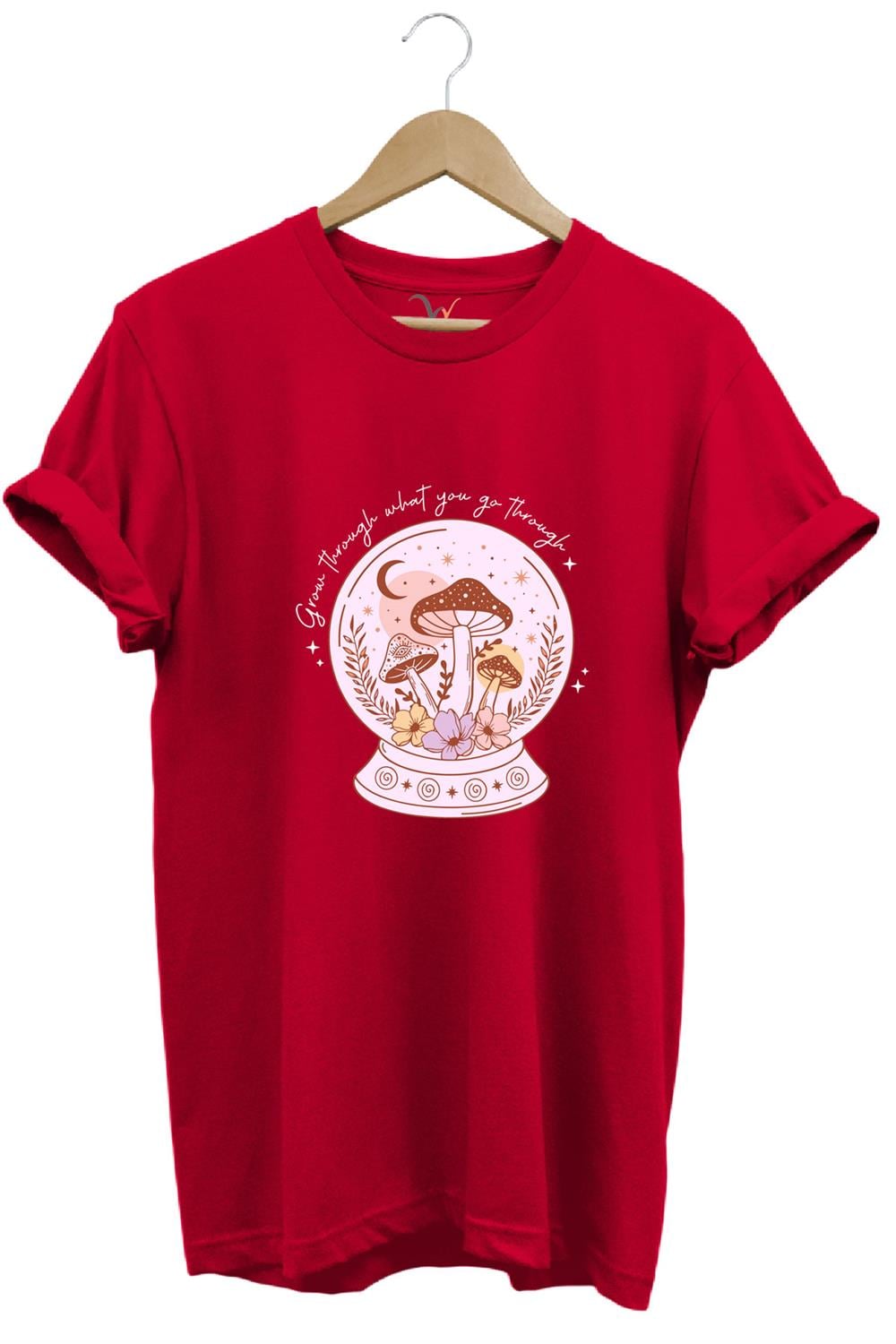 Vintage Retro Streetwear Poster Mantar Küresi Baskılı %100 Pamuk Regular Fit Bisiklet Yaka T-Shirt - Kırmızı