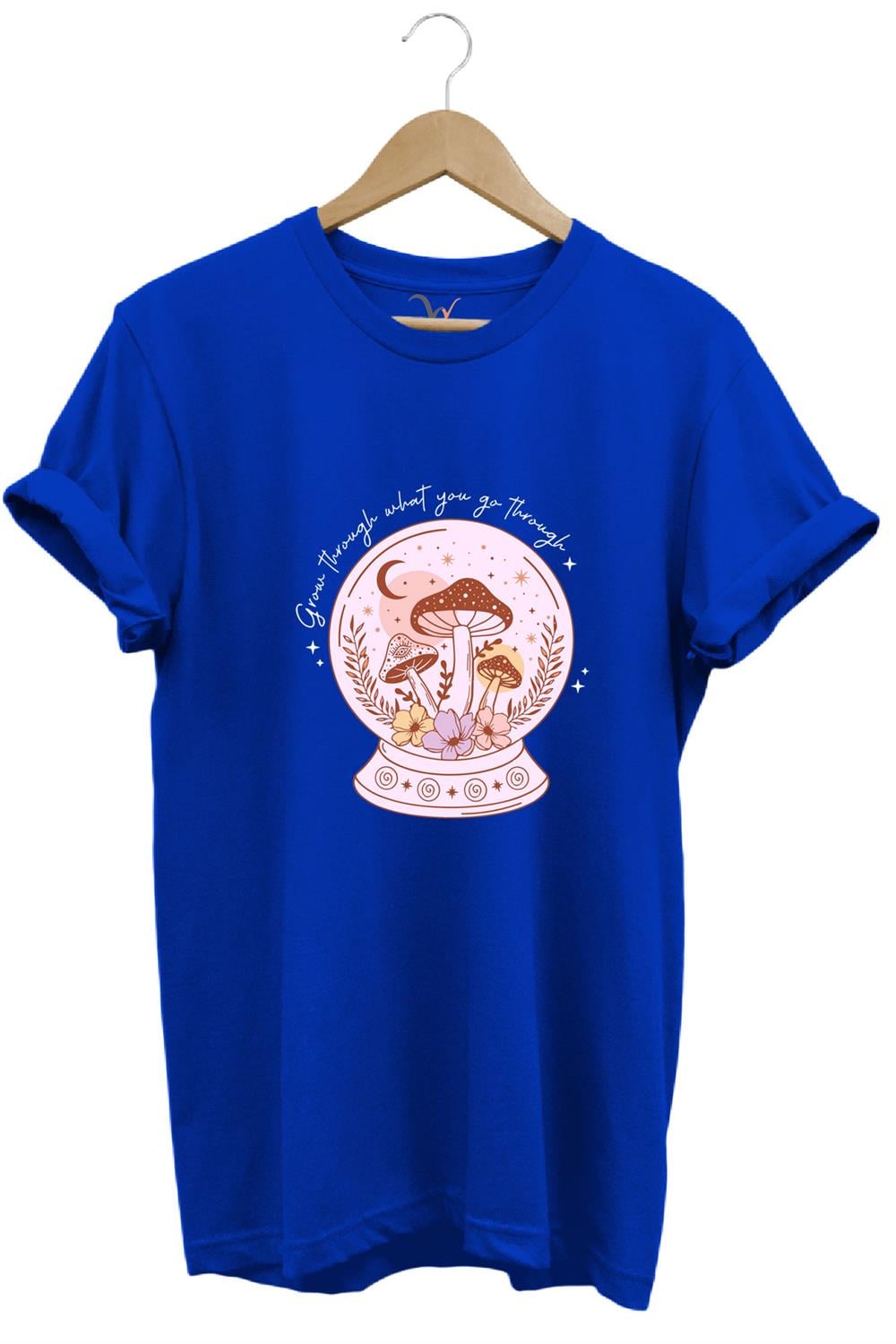 Vintage Retro Streetwear Poster Mantar Küresi Baskılı %100 Pamuk Regular Fit Bisiklet Yaka T-Shirt - Mavi