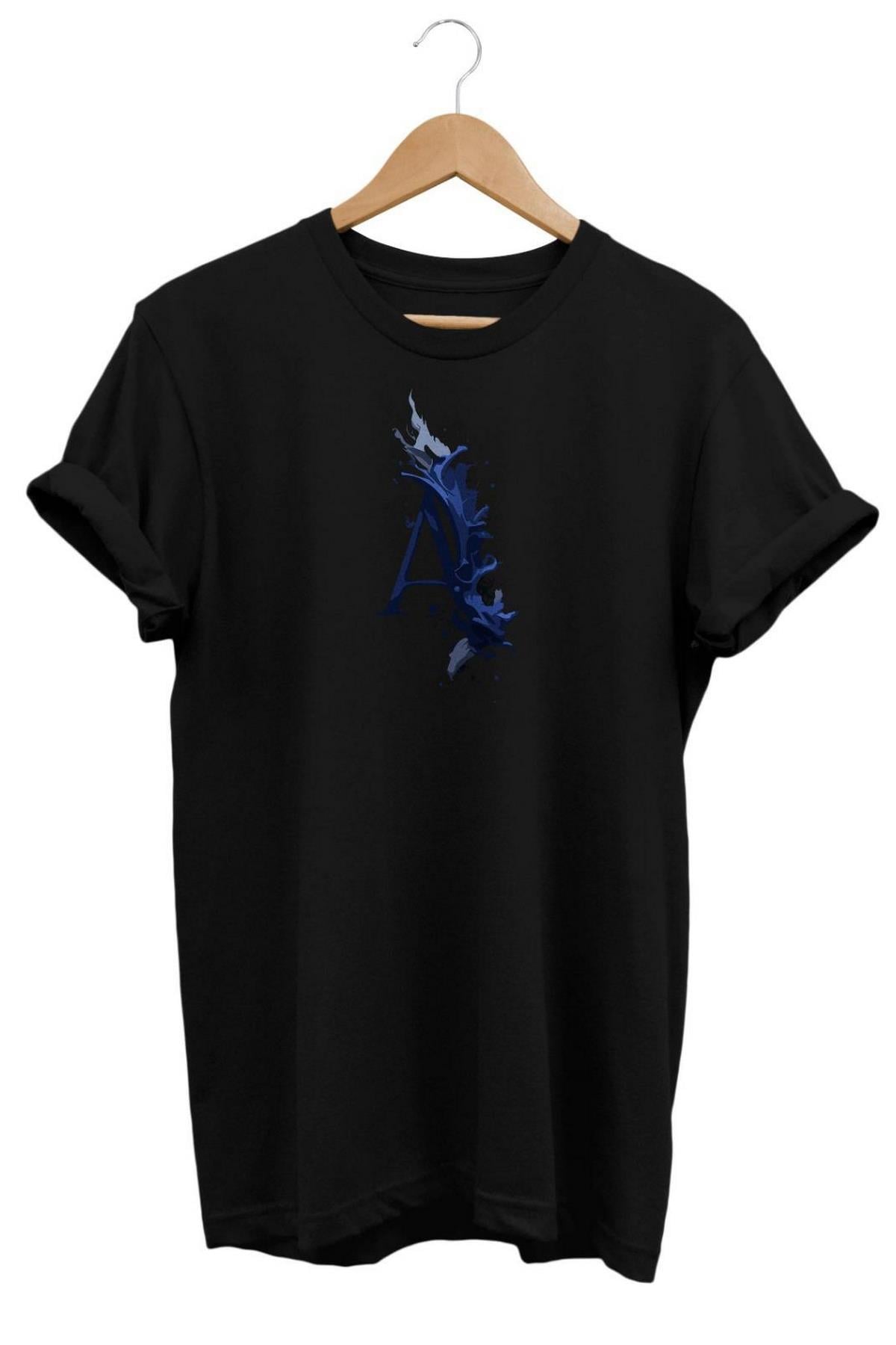 Widi A Harf Baskılı T-Shirt Siyah