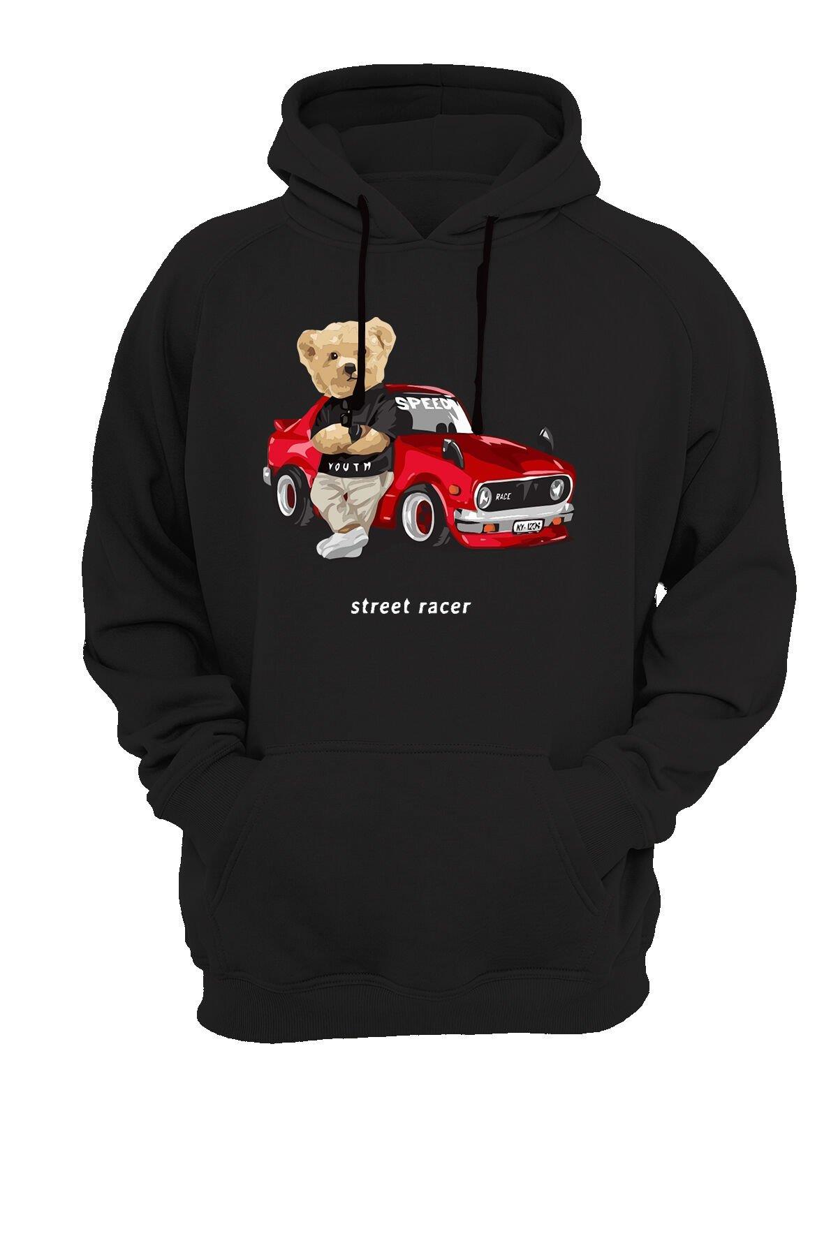 Widi Arabalı Ayı Baskılı Sweatshirt Siyah