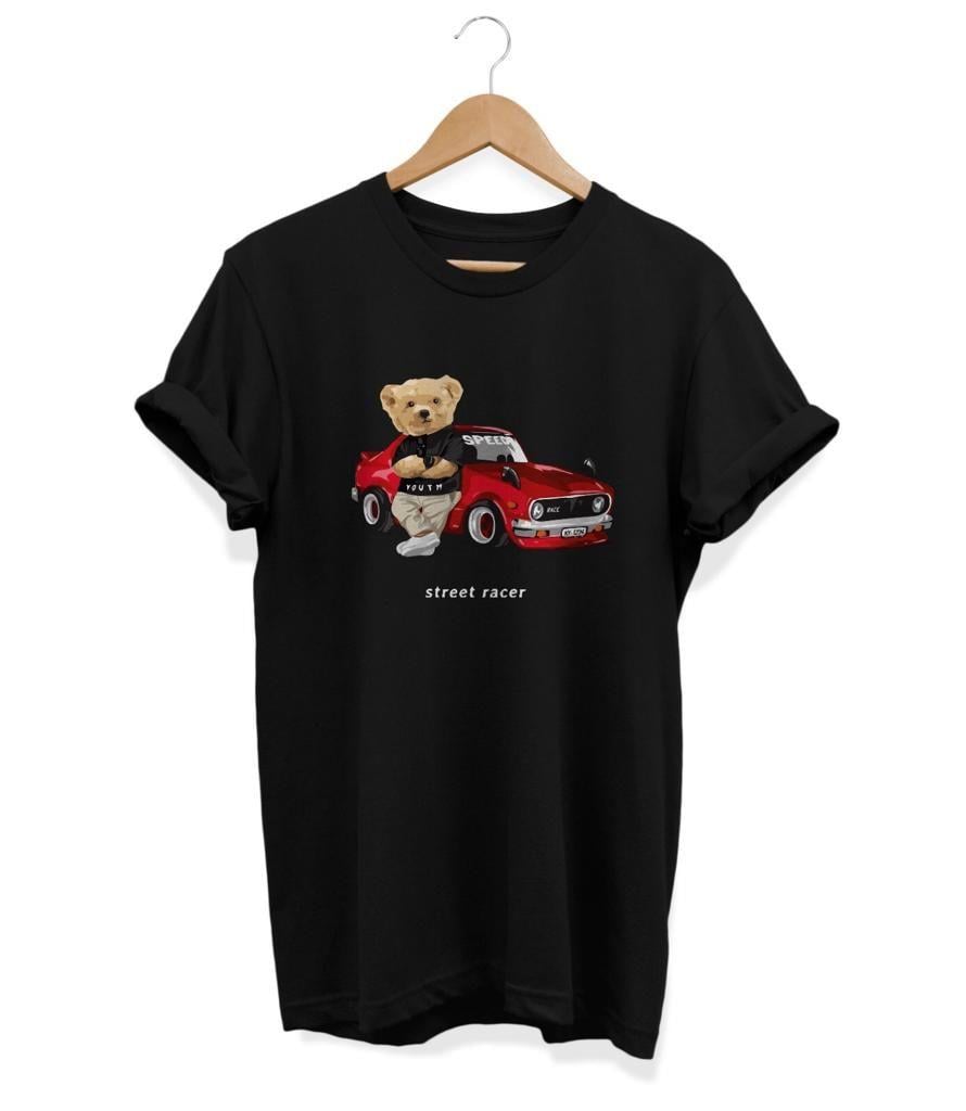 Widi Arabalı Ayıcık Baskılı T-Shirt Siyah