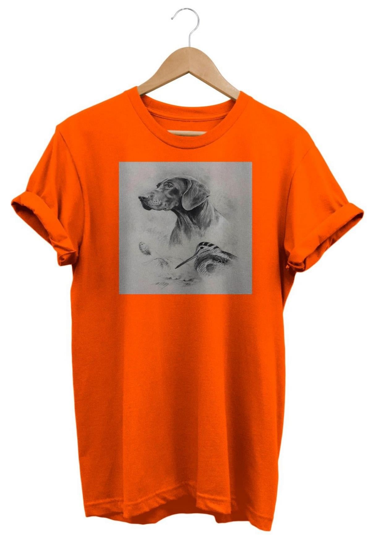 Widi Av Köpeği ve Çulluk Baskılı T-Shirt Turuncu