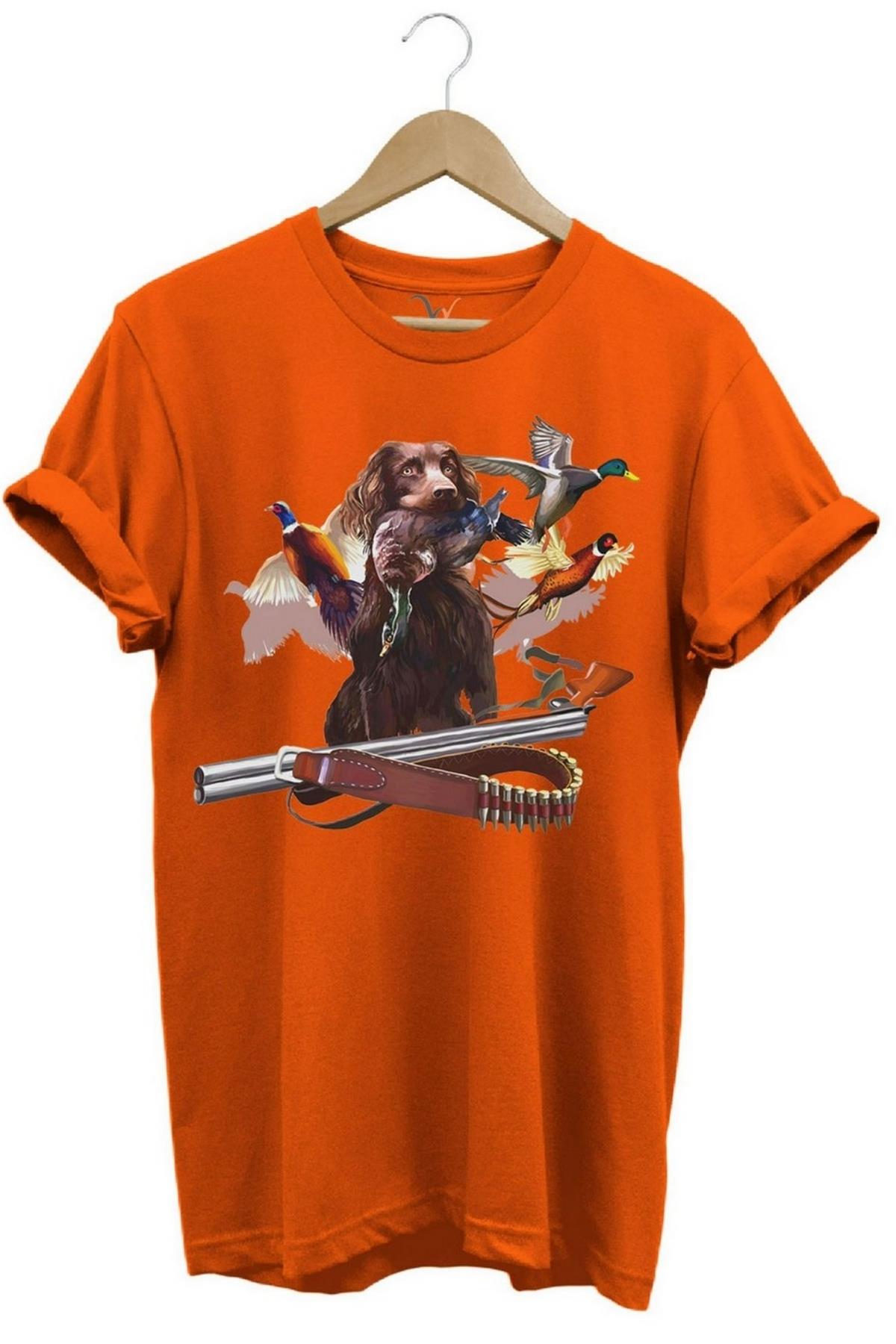 Widi Avcı Köpeği Desenli Halka Boyunlu Sülün T-Shirt Turuncu