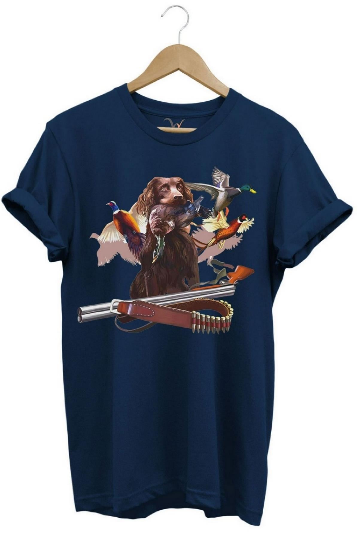 Widi Avcı Köpeği Desenli Halka Boyunlu Sülün T-Shirt Lacivert