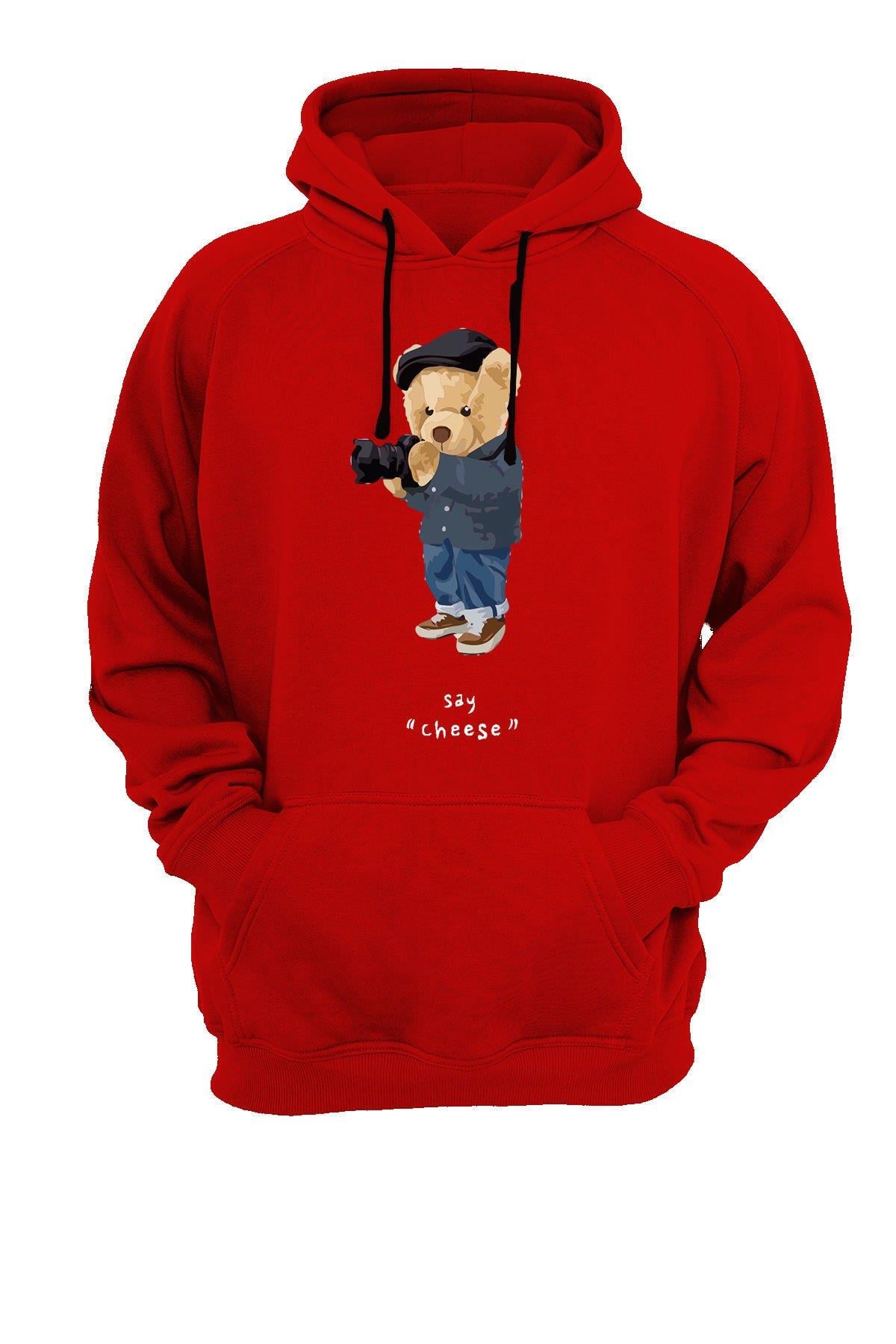 Widi Ayı Baskılı Sweatshirt Kırmızı