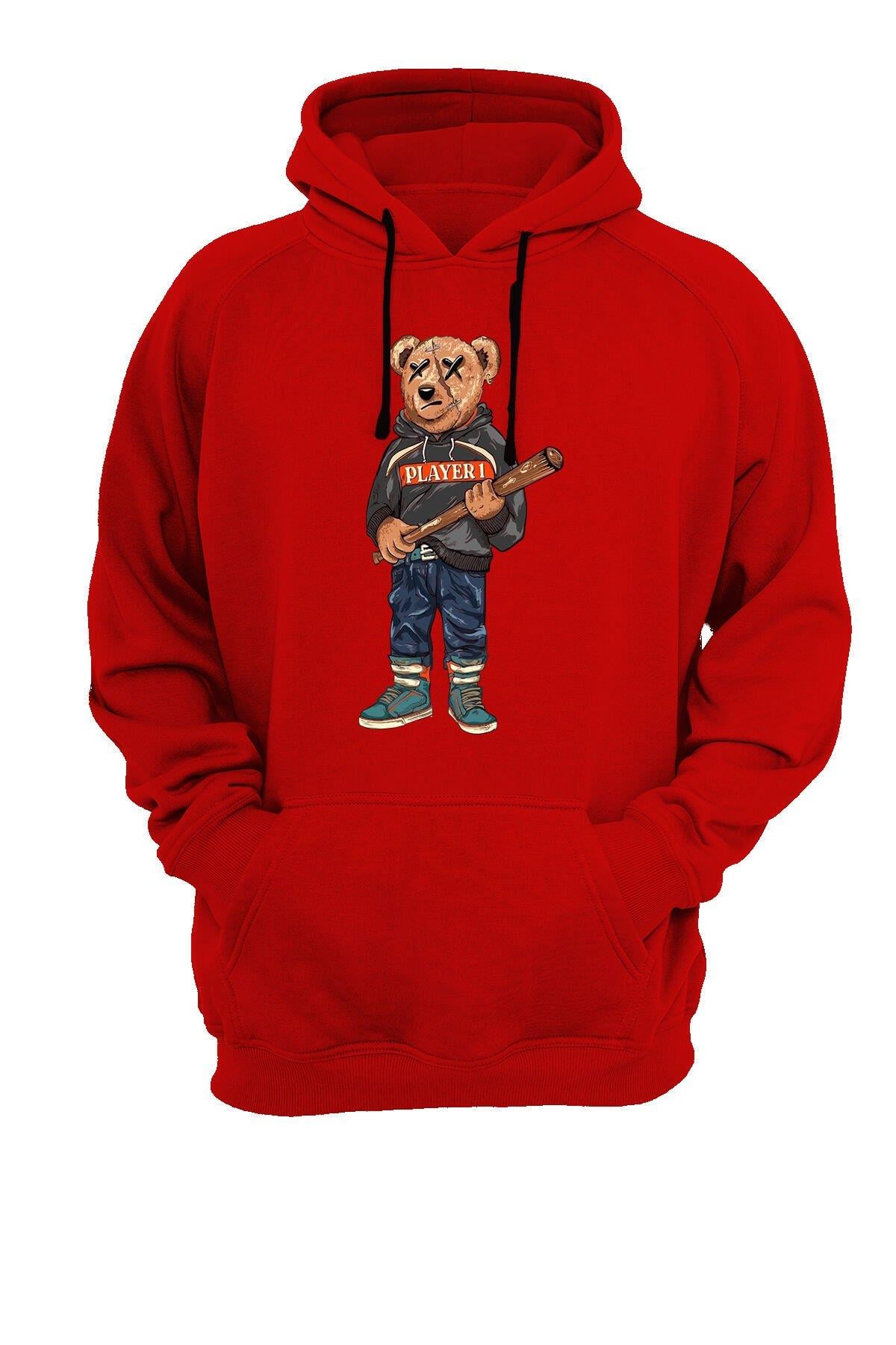 Widi Ayı Baskılı Sweatshirt Kırmızı