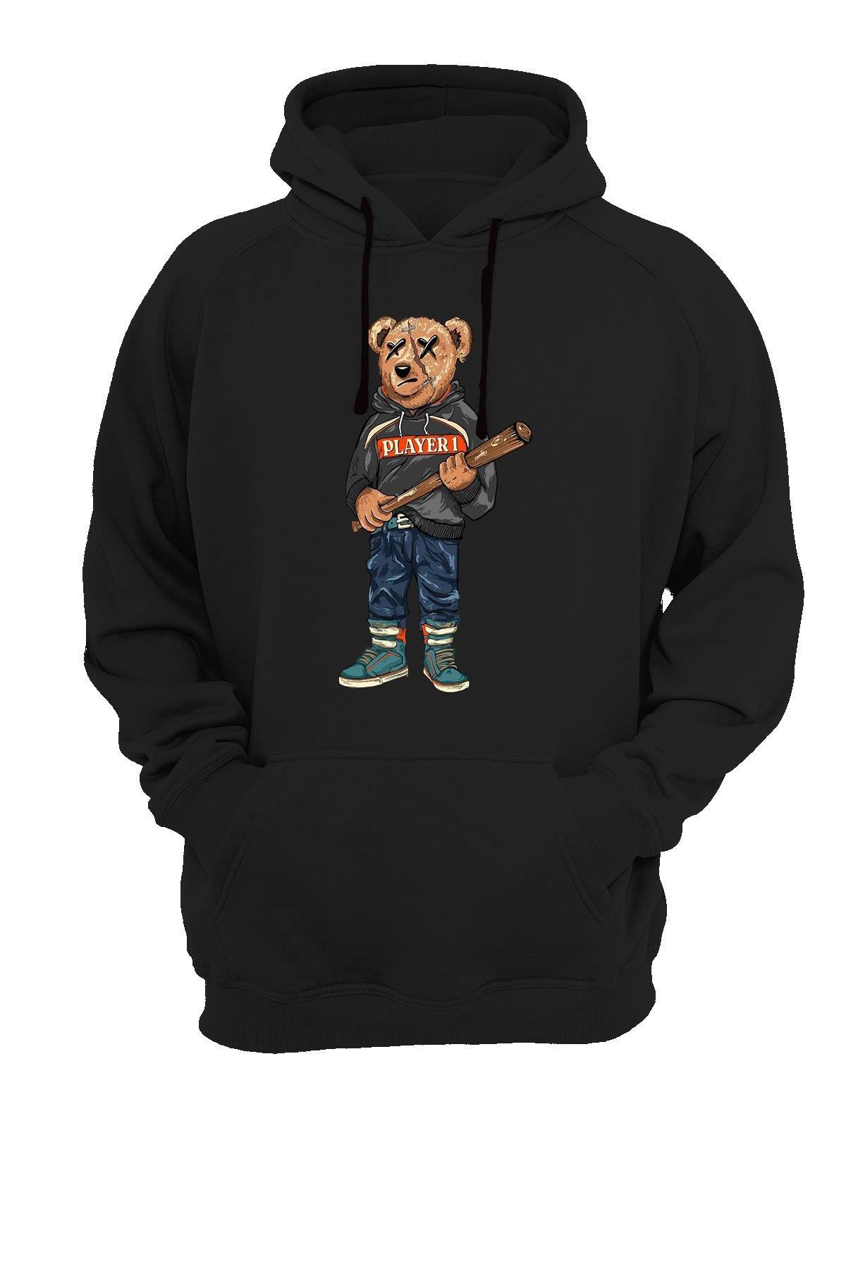 Widi Ayı Baskılı Sweatshirt Siyah