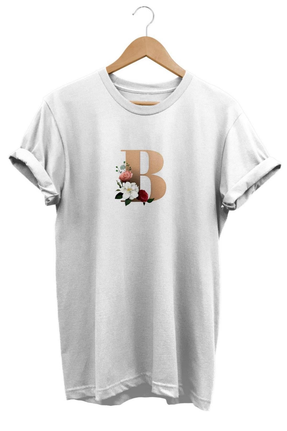 Widi B Harf Baskılı T-Shirt Beyaz