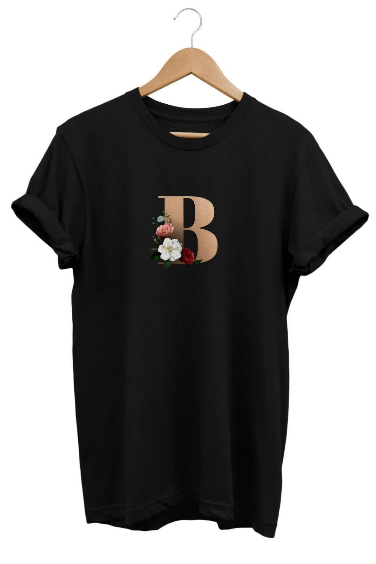 Widi B Harf Baskılı T-Shirt Siyah