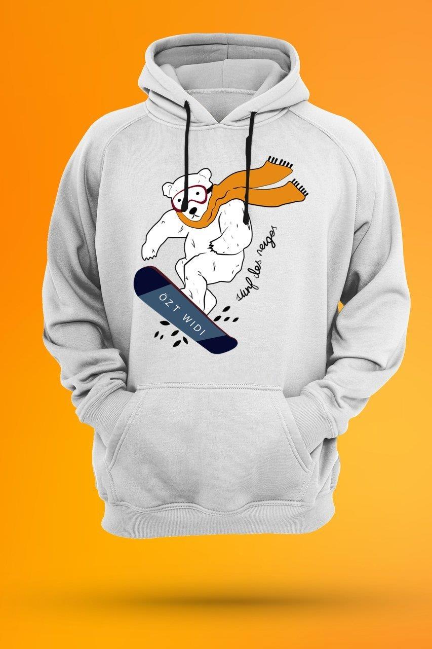 Widi Bear Baskılı Kapüşonlu Sweatshirt Beyaz