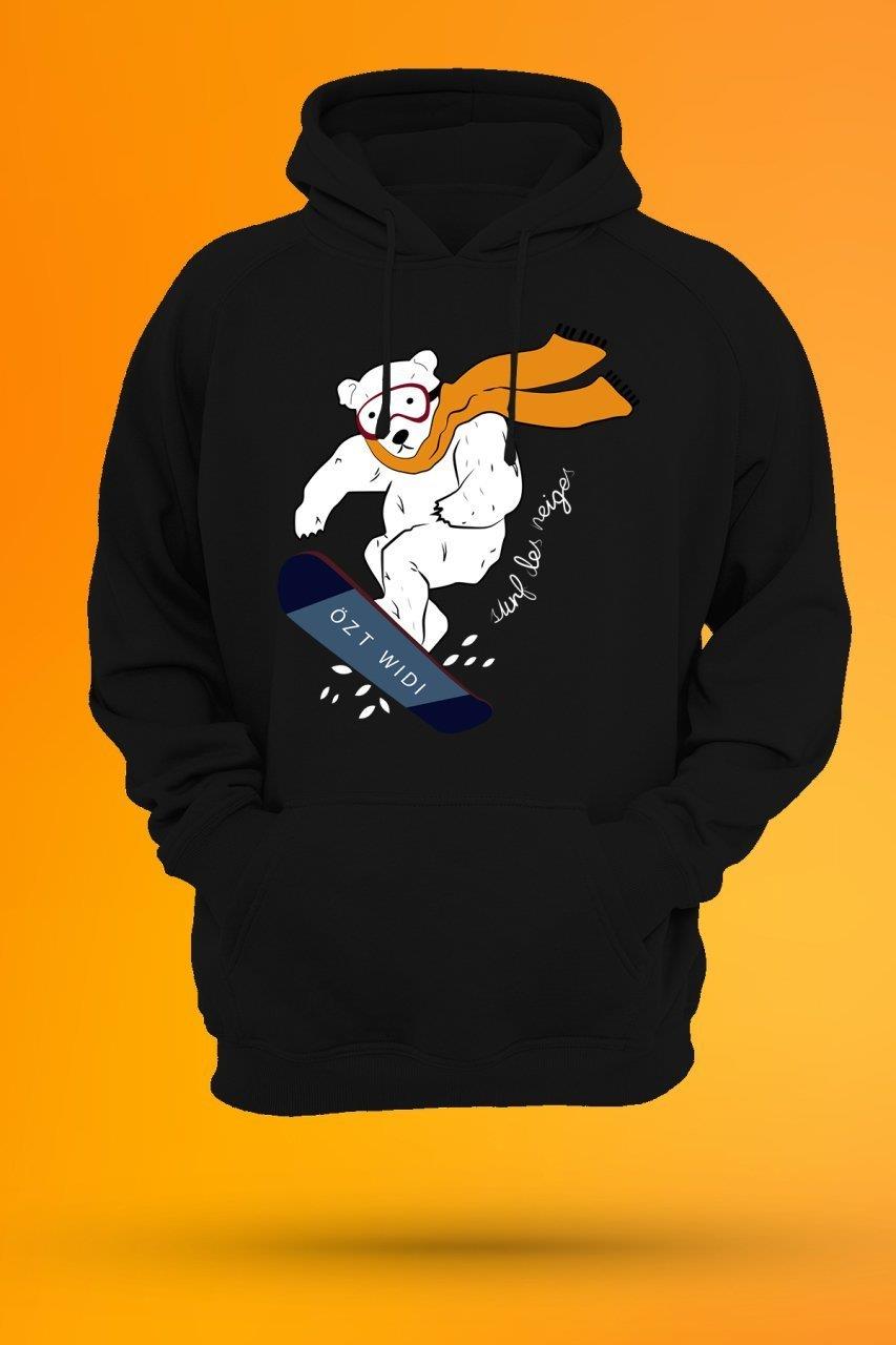 Widi Bear Baskılı Kapüşonlu Sweatshirt Siyah