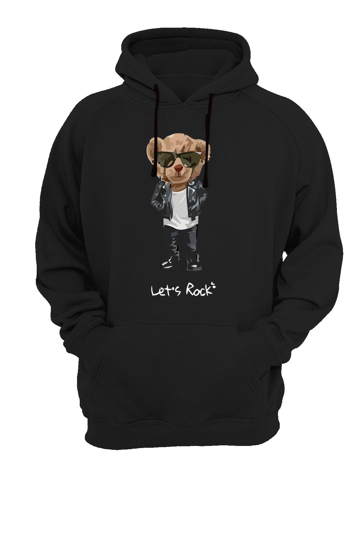 Widi Bear Lets Rock Baskılı Sweatshirt Siyah
