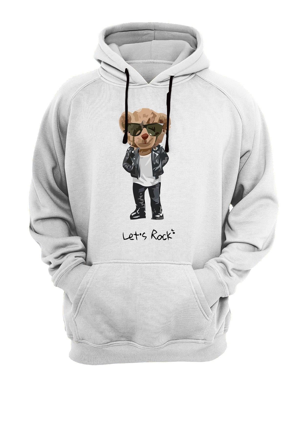 Widi Bear Lets Rock Baskılı Sweatshirt Beyaz