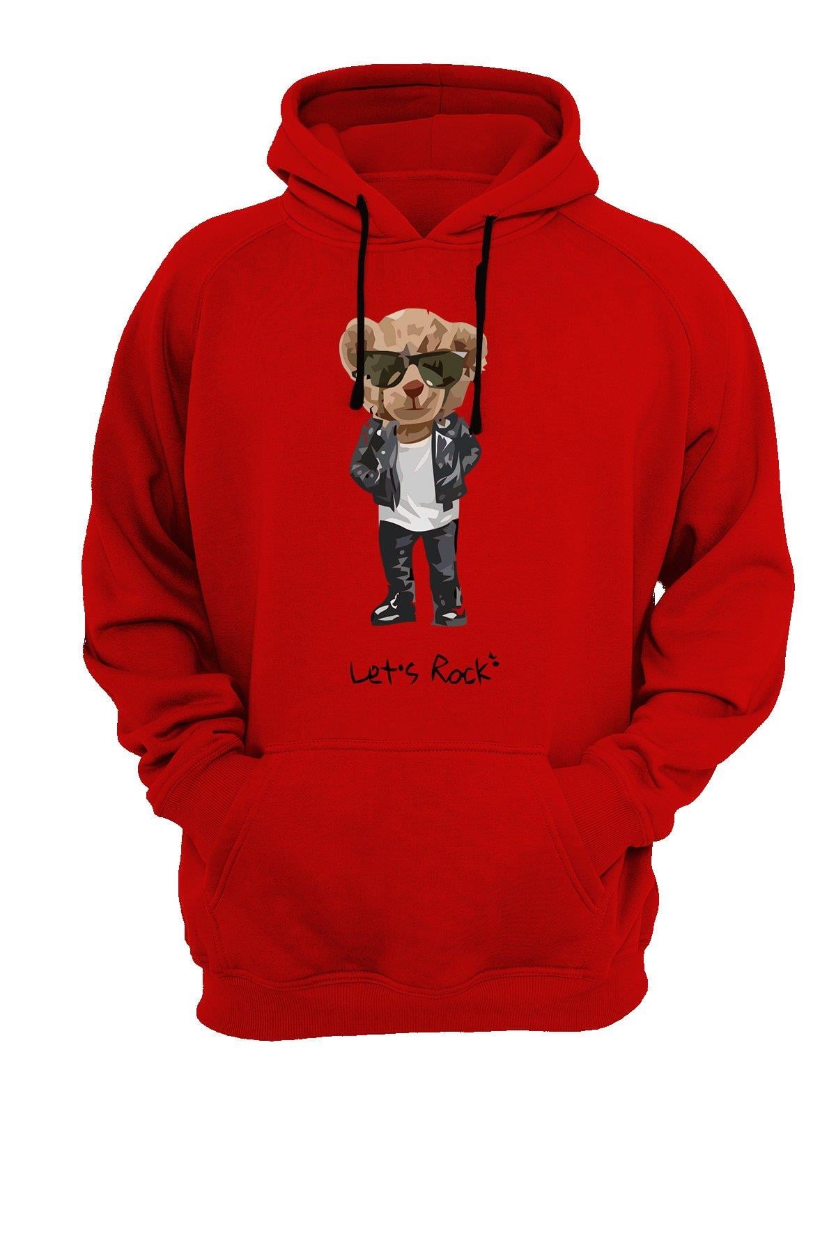 Widi Bear Lets Rock Baskılı Sweatshirt Kırmızı