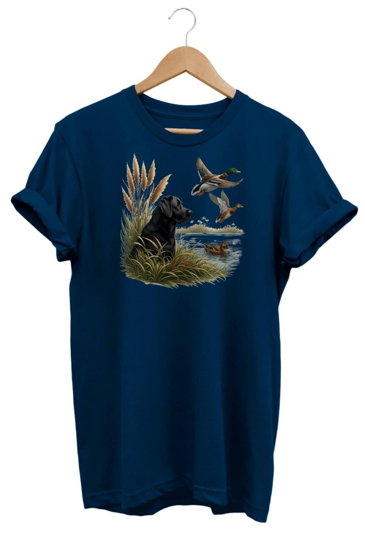 Widi Black Labrador Duck Hunt Baskılı T-Shirt Lacivert