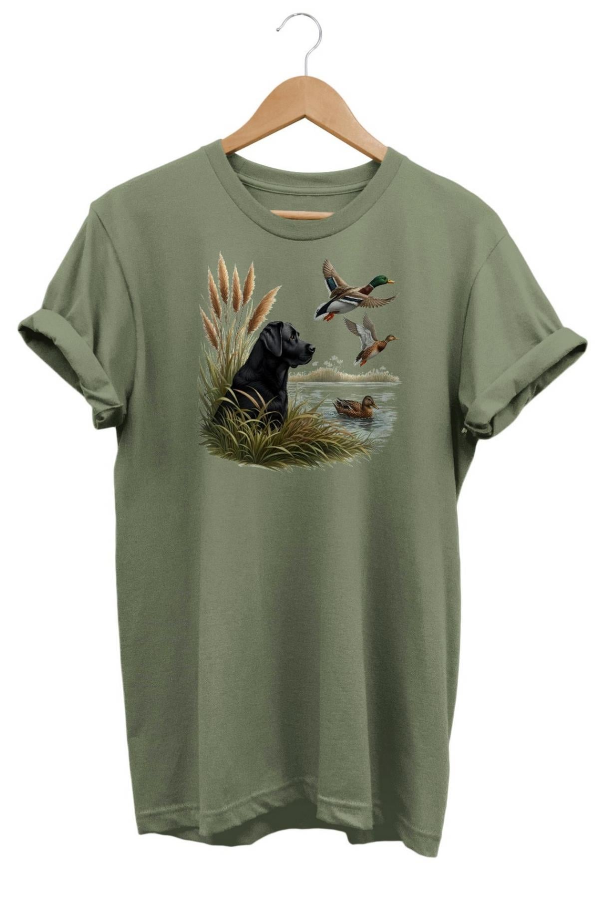 Widi Black Labrador Duck Hunt Baskılı T-Shirt Haki