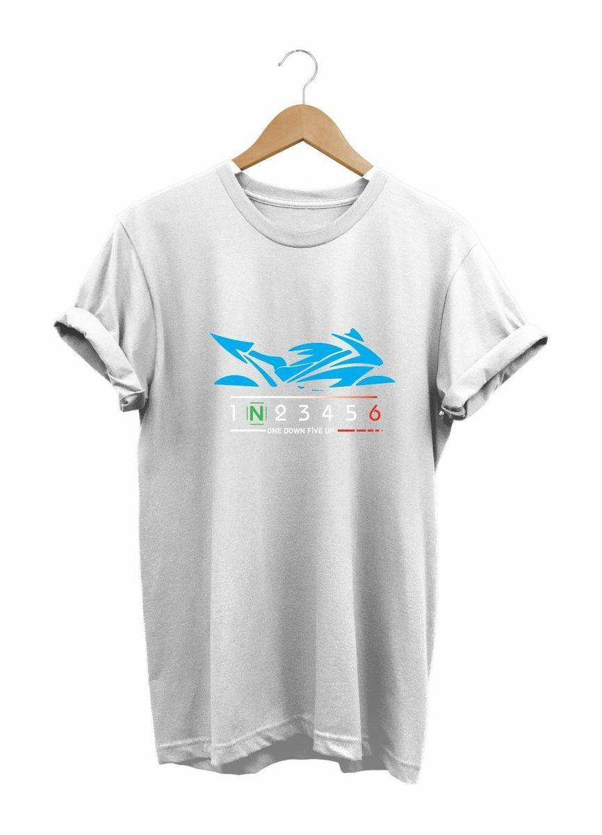 Widi Blue Racing Motor - Mavi Yarış Motorsikleti Baskılı T-Shirt Beyaz