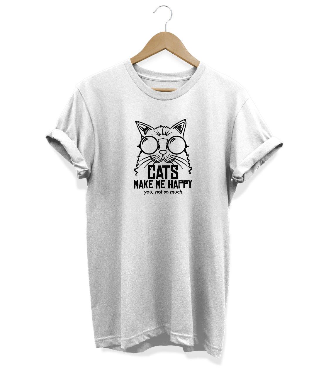 Widi Cats Make Me Happy Baskılı T-Shirt Beyaz
