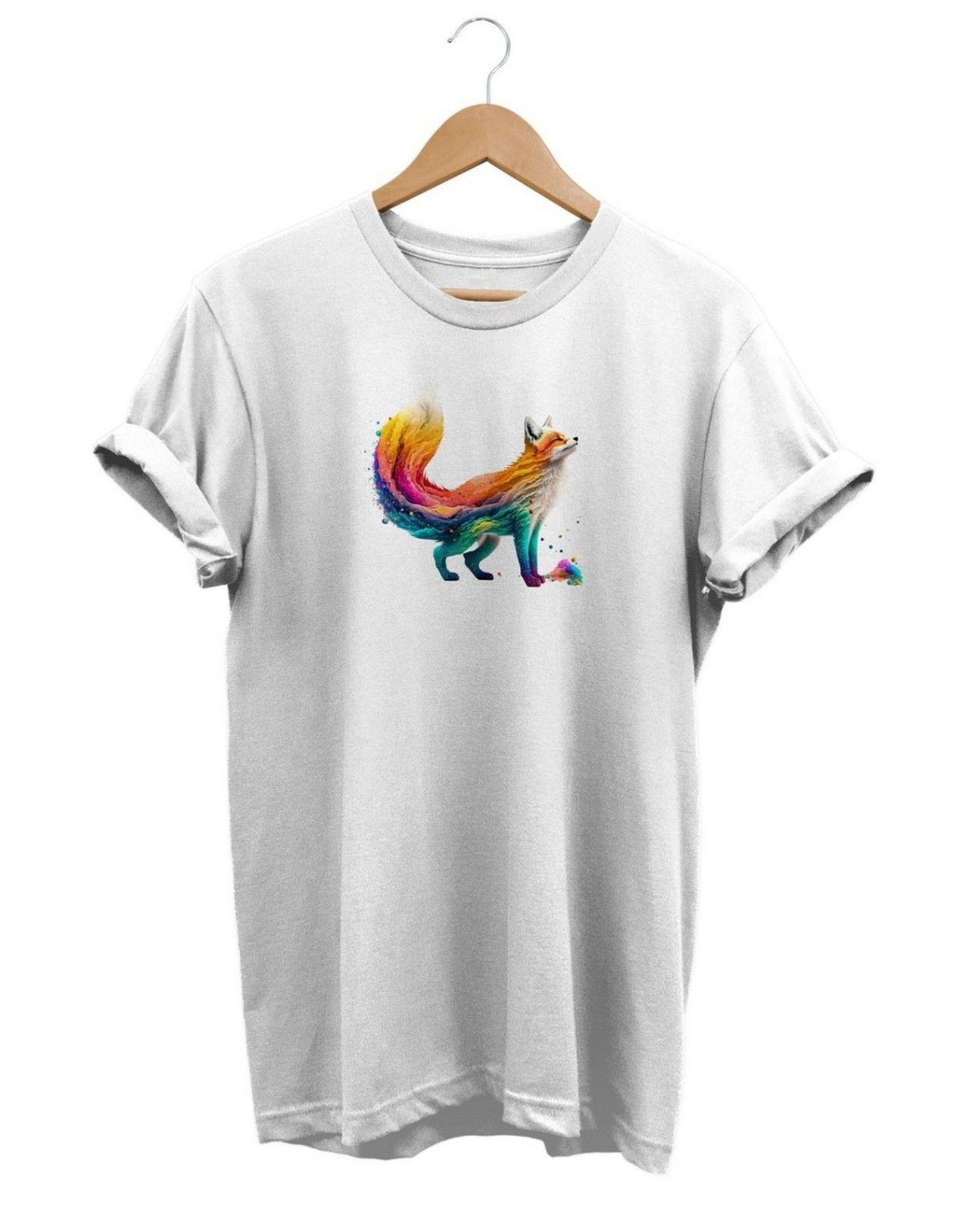 Widi Colorful Fox - Renkli Tilki Baskılı T-Shirt Beyaz