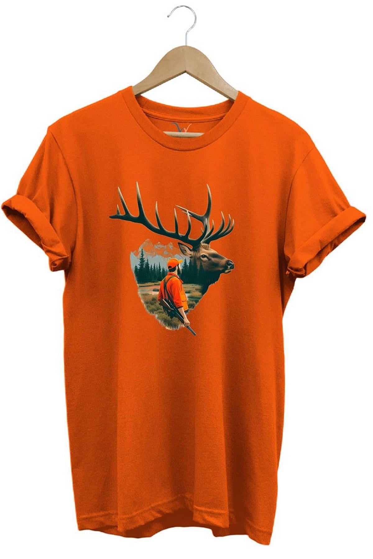 Widi Deer Hunting Baskılı T-Shirt Turuncu