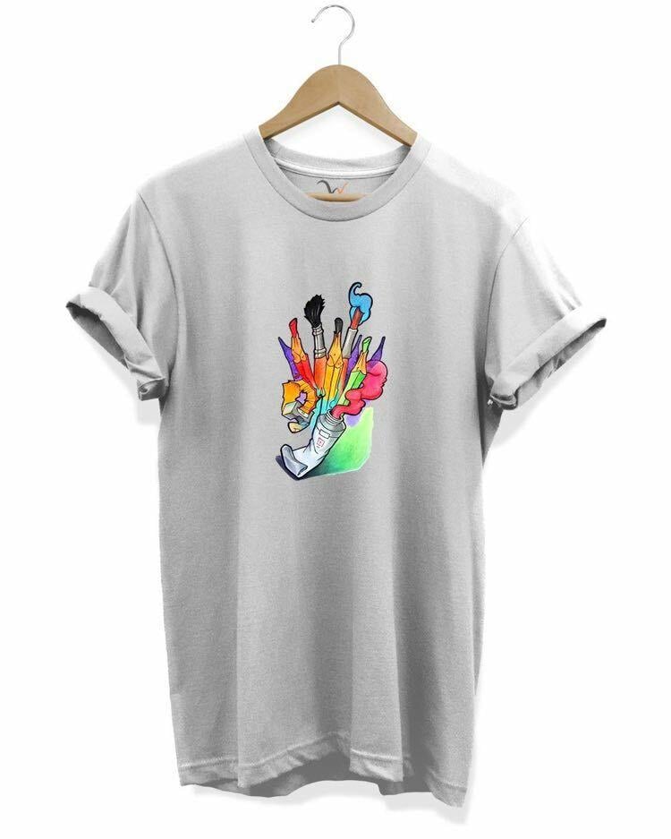 Widi Fırça Baskılı T-Shirt Beyaz