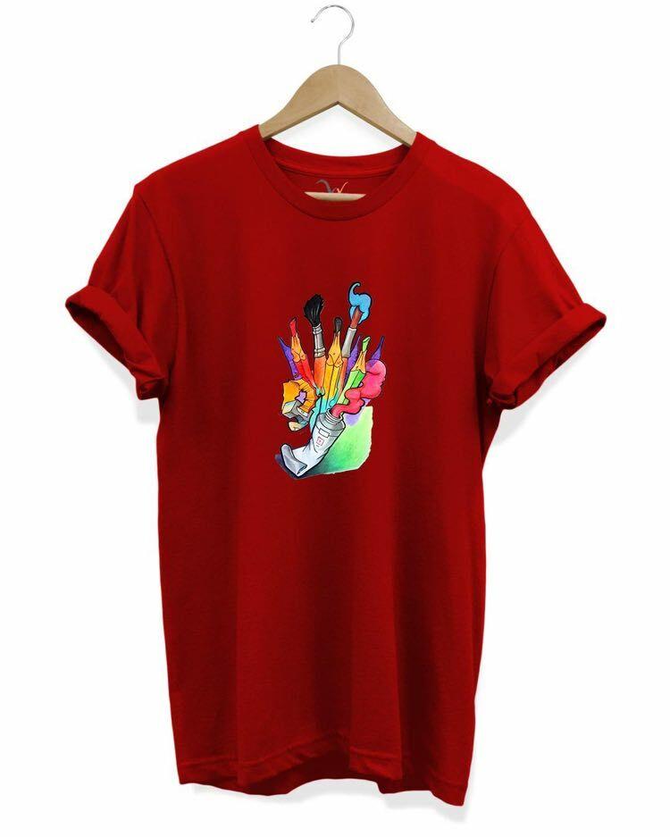 Widi Fırça Baskılı T-Shirt Kırmızı
