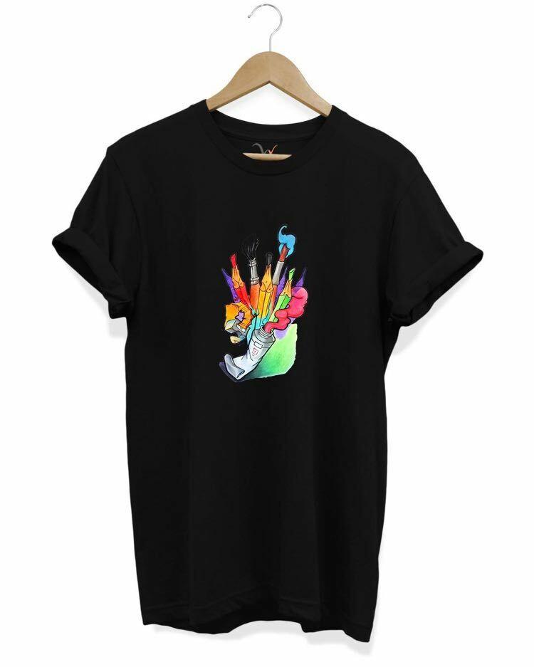 Widi Fırça Baskılı T-Shirt Siyah