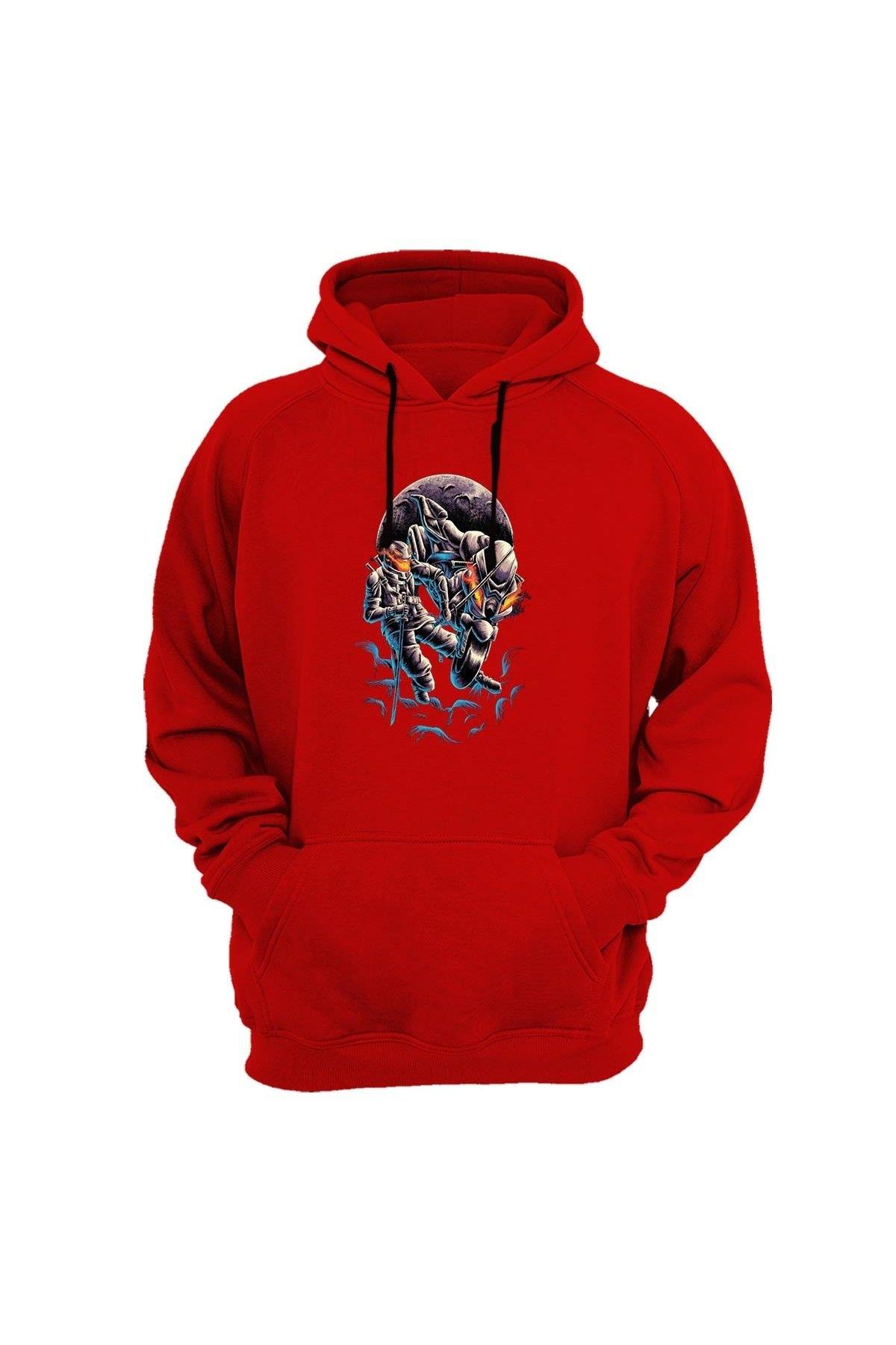 Widi Flaming Helmet - Alevli Kask Baskılı Sweatshirt Kırmızı