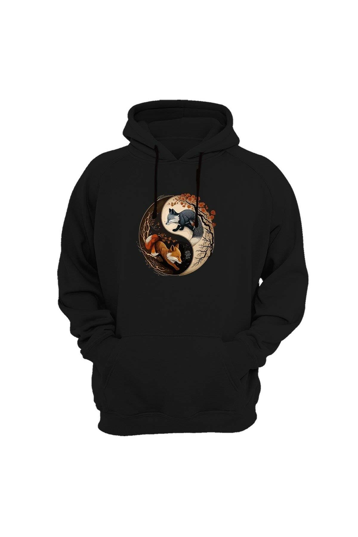 Widi Fox Ying Yang - Tilki Ying Yang Baskılı Sweatshirt Siyah