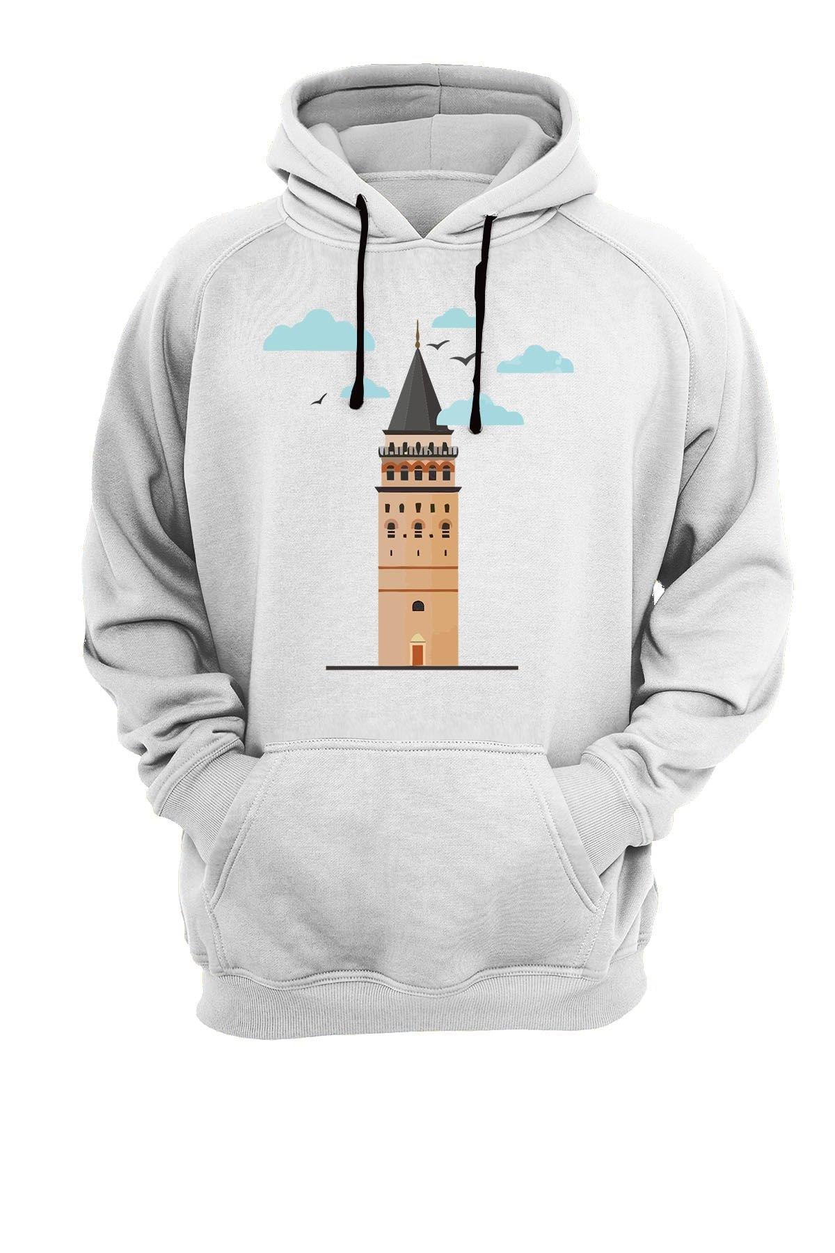 Widi Galata Köprüsü Baskılı Sweatshirt Beyaz