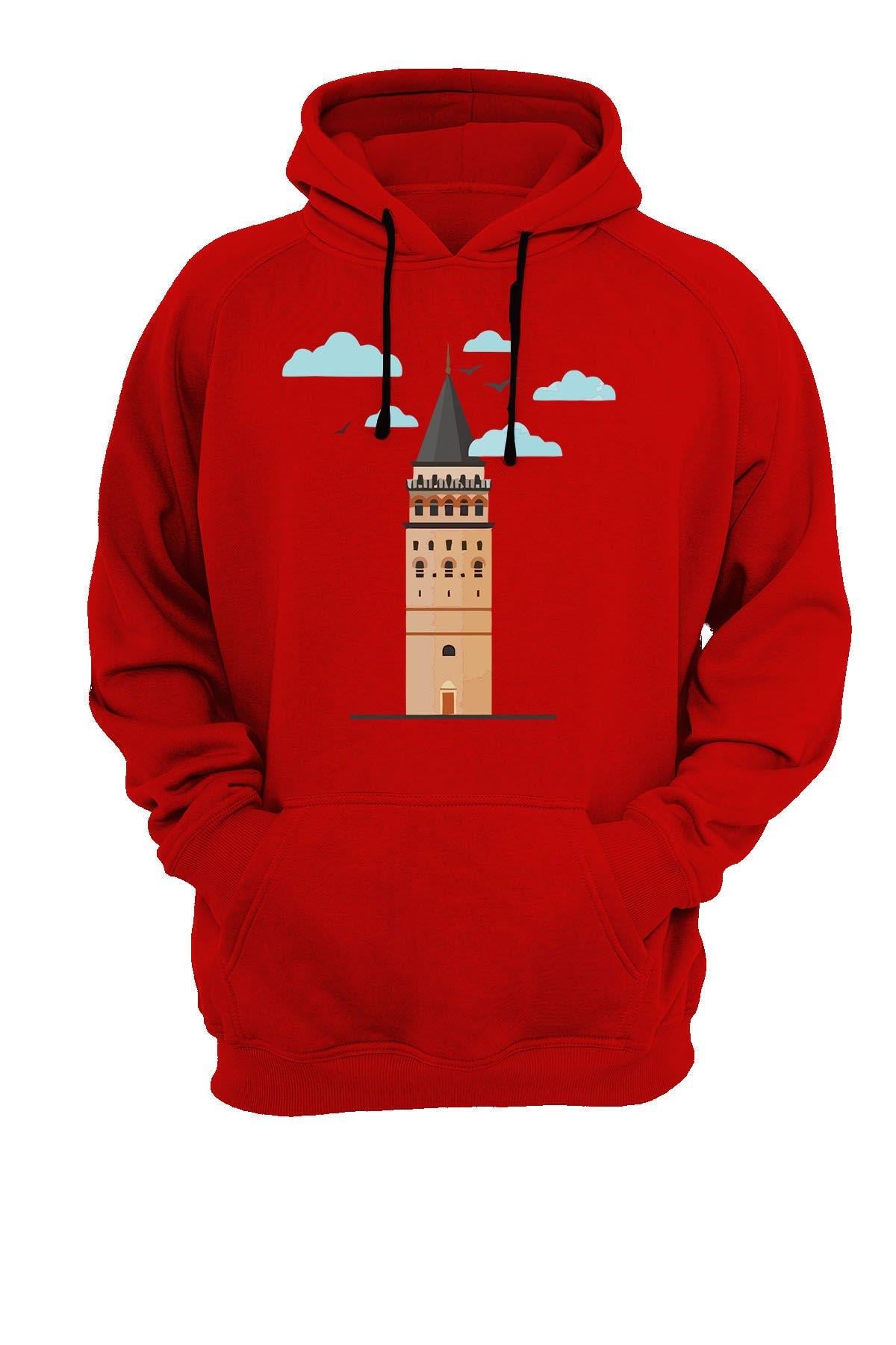 Widi Galata Köprüsü Baskılı Sweatshirt Kırmızı