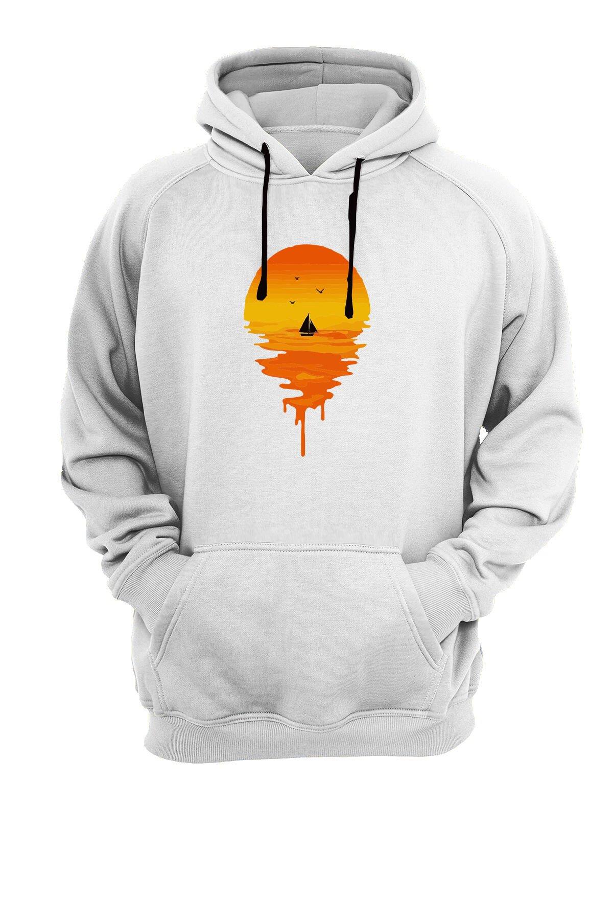 Widi Günbatımı Baskılı Sweatshirt Beyaz