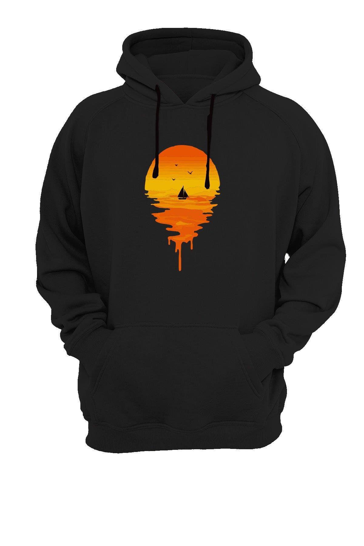 Widi Günbatımı Baskılı Sweatshirt Siyah