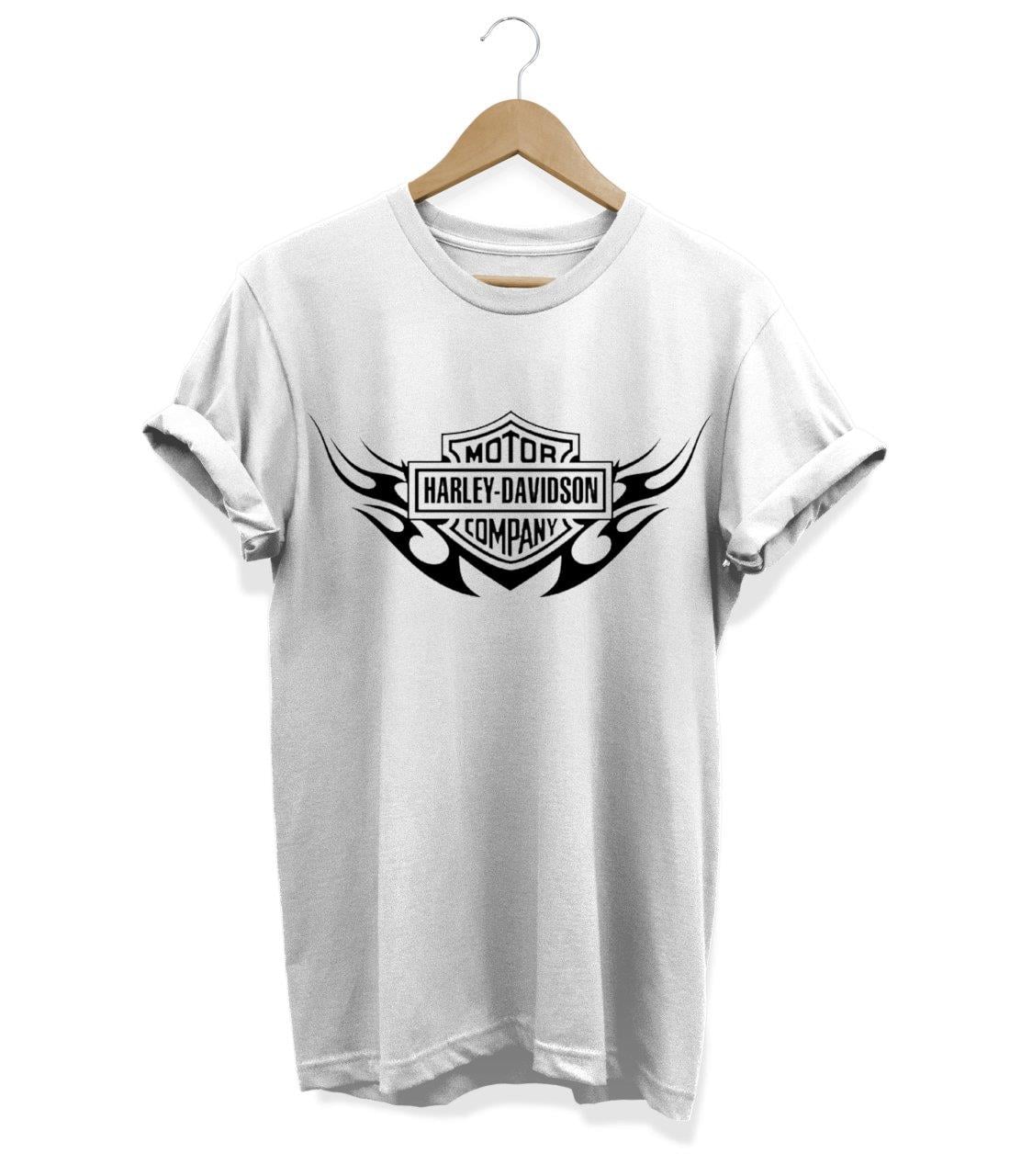 Widi Harley Davidson Siyah Baskılı T_Shirt Beyaz