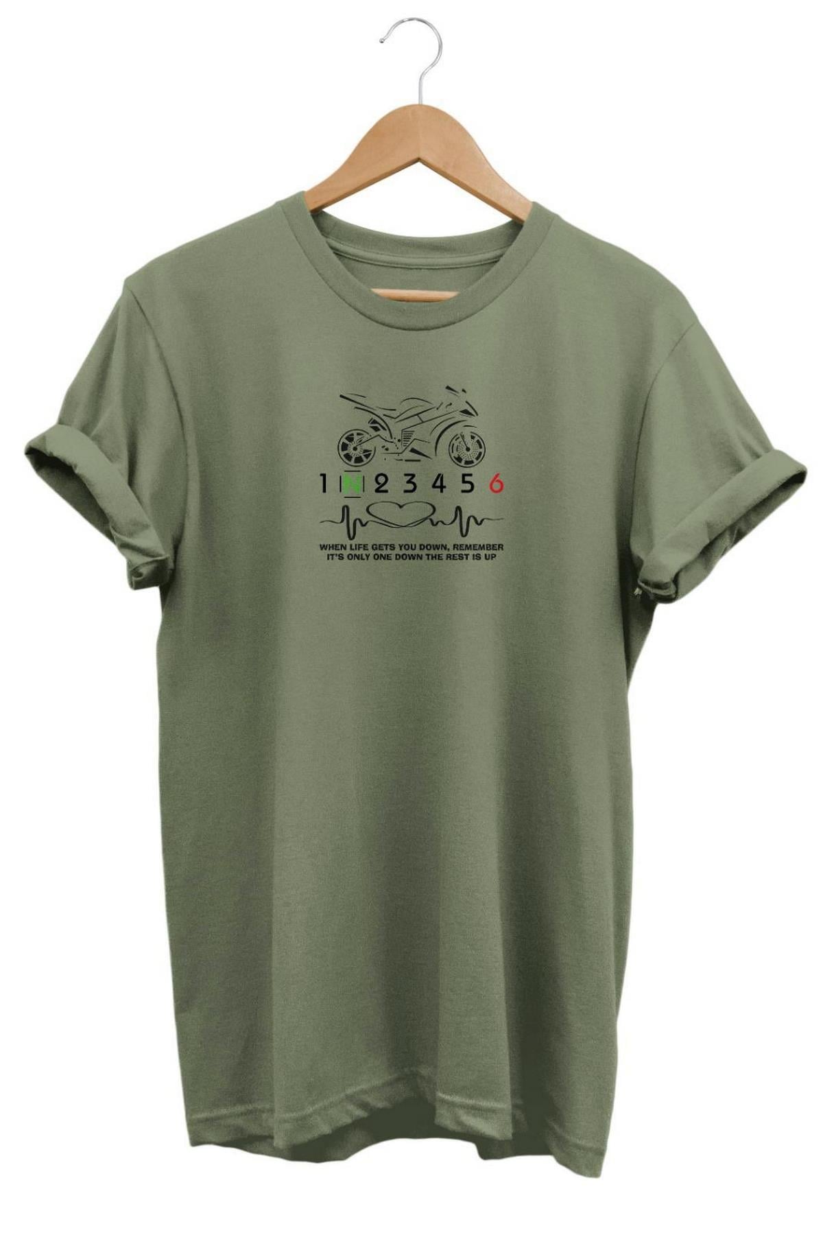 Widi Hearth Beat Love Racing Motor Baskılı T-Shirt Haki